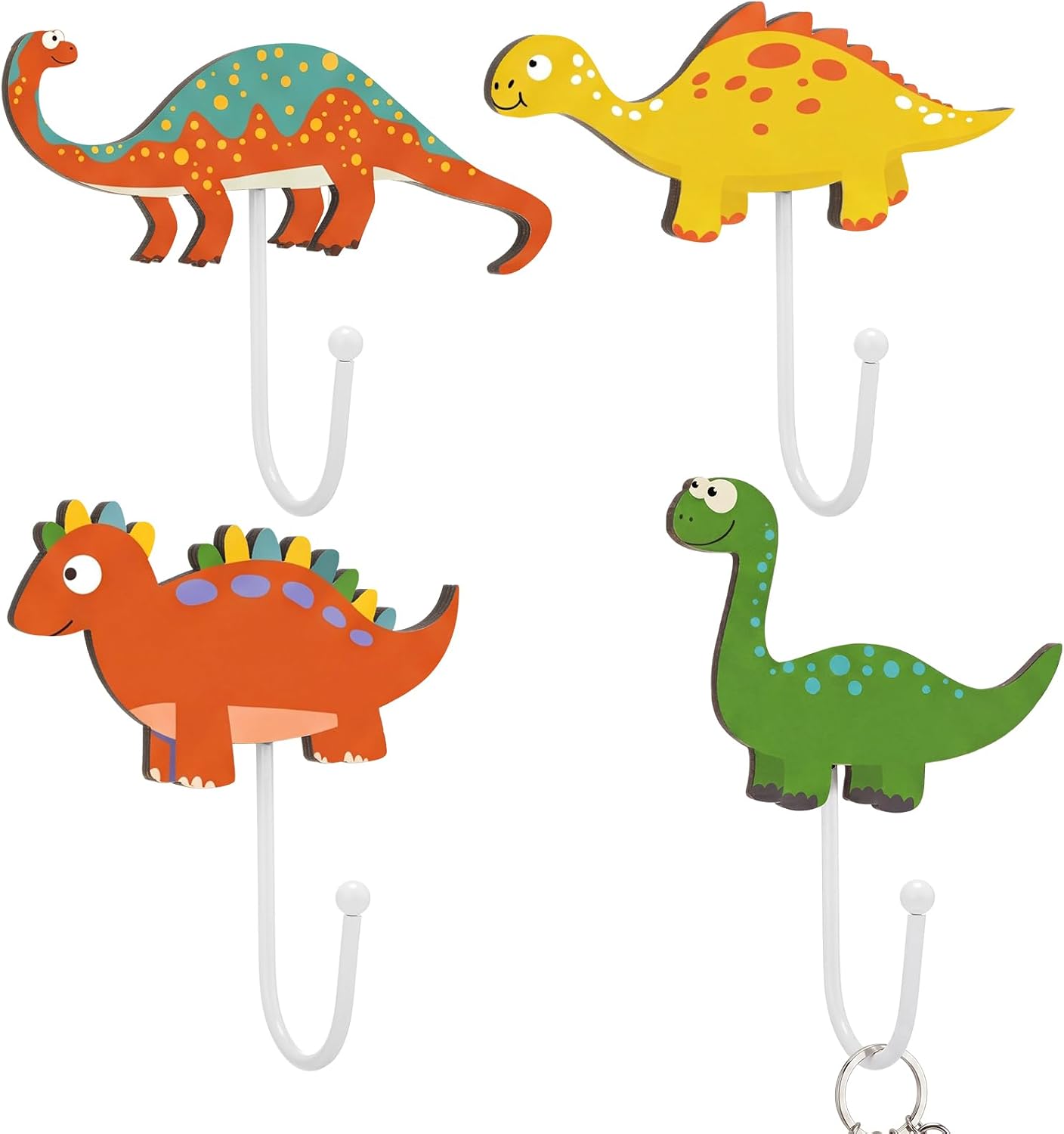 4 Pcs Fun Dinosaur Wall Hooks Bathroom Decor Dino Silhouette Shape Metal Coat Hooks Wall Mounted Decorative for Bathroom Classroom Decor Nursery Towels Hats Umbrellas(Cute,Colorful)