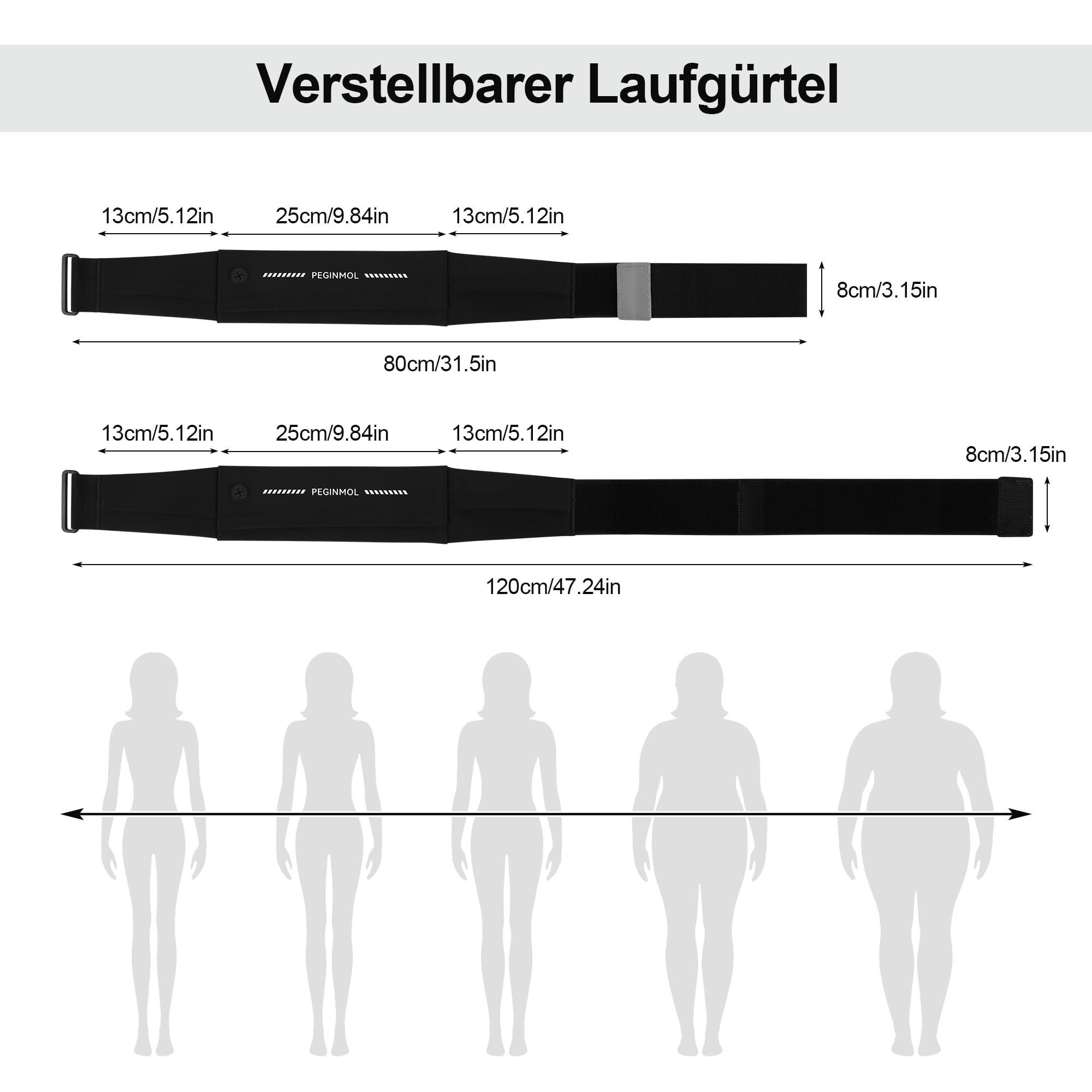 Laufgürtel für Handy, Hüfttasche für Running mit Schlüsselbund – Leicht Atmungsaktiv Wasserdicht, Mehrere Fächer, Reflektierend Kopfhöreranschluss – für Damen Herren zum Joggen, Sport, Reisen