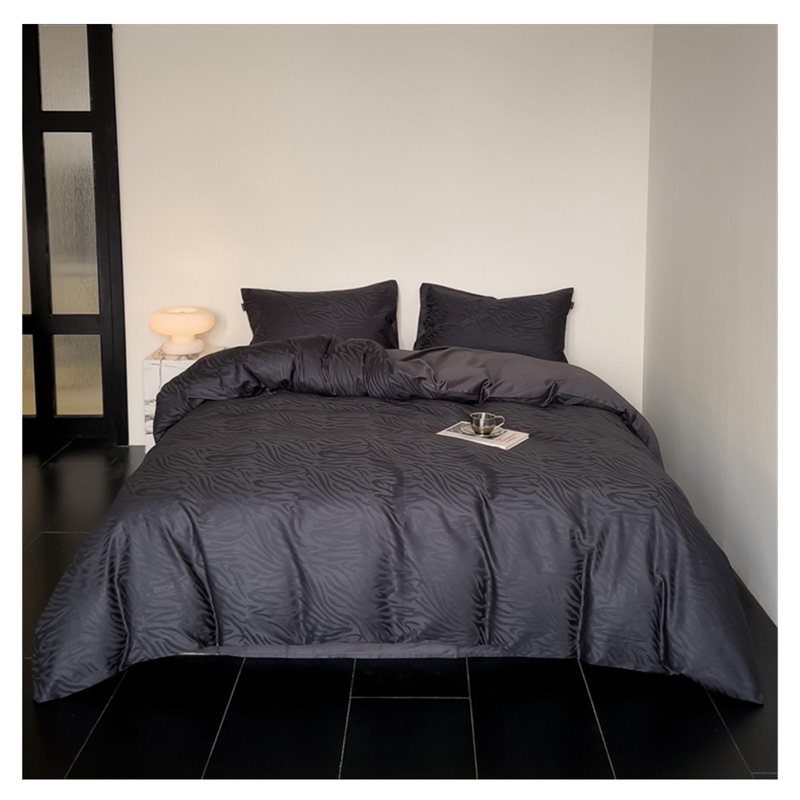 Housse de couette en jacquard fin 220x240 cm parure de lit noir luxe en coton