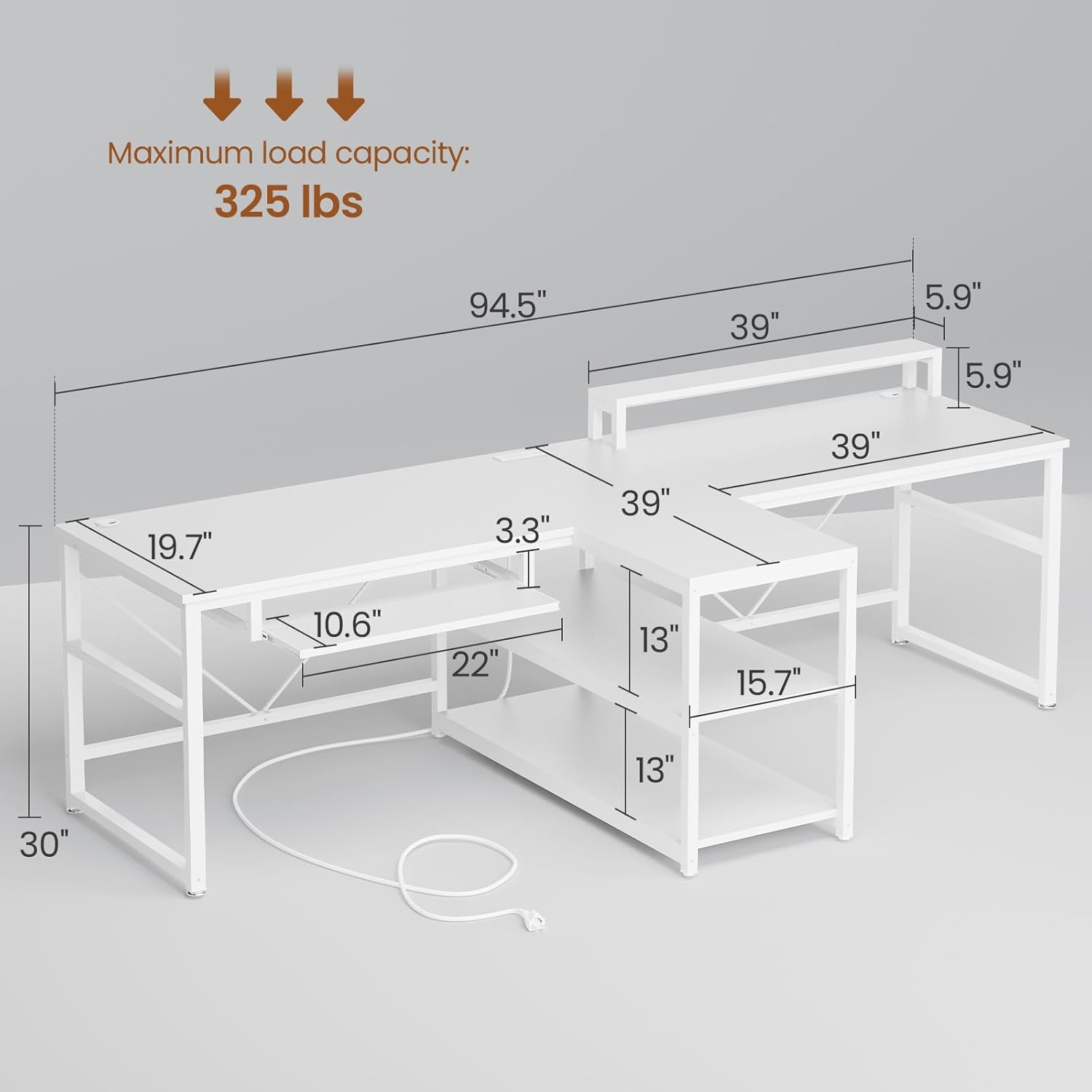 SEDETA 94.5" White Computer Desk, Two Person Gaming Desk with LED Light, Keyboard Tray, Power Strip with USB, Monitor Shelf & Storage, Extra Long Double Desk for Home Office, White