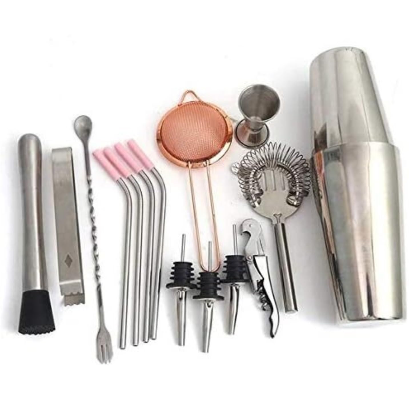 Ensemble de Cocktail Shaker à Cocktail Shaker Kit Kit De Barman en Acier Inoxydable avec Shaker À Cocktail en Bambou pour Boisson Mélangée Shaker Cocktail Kit Shaker Cocktail Set