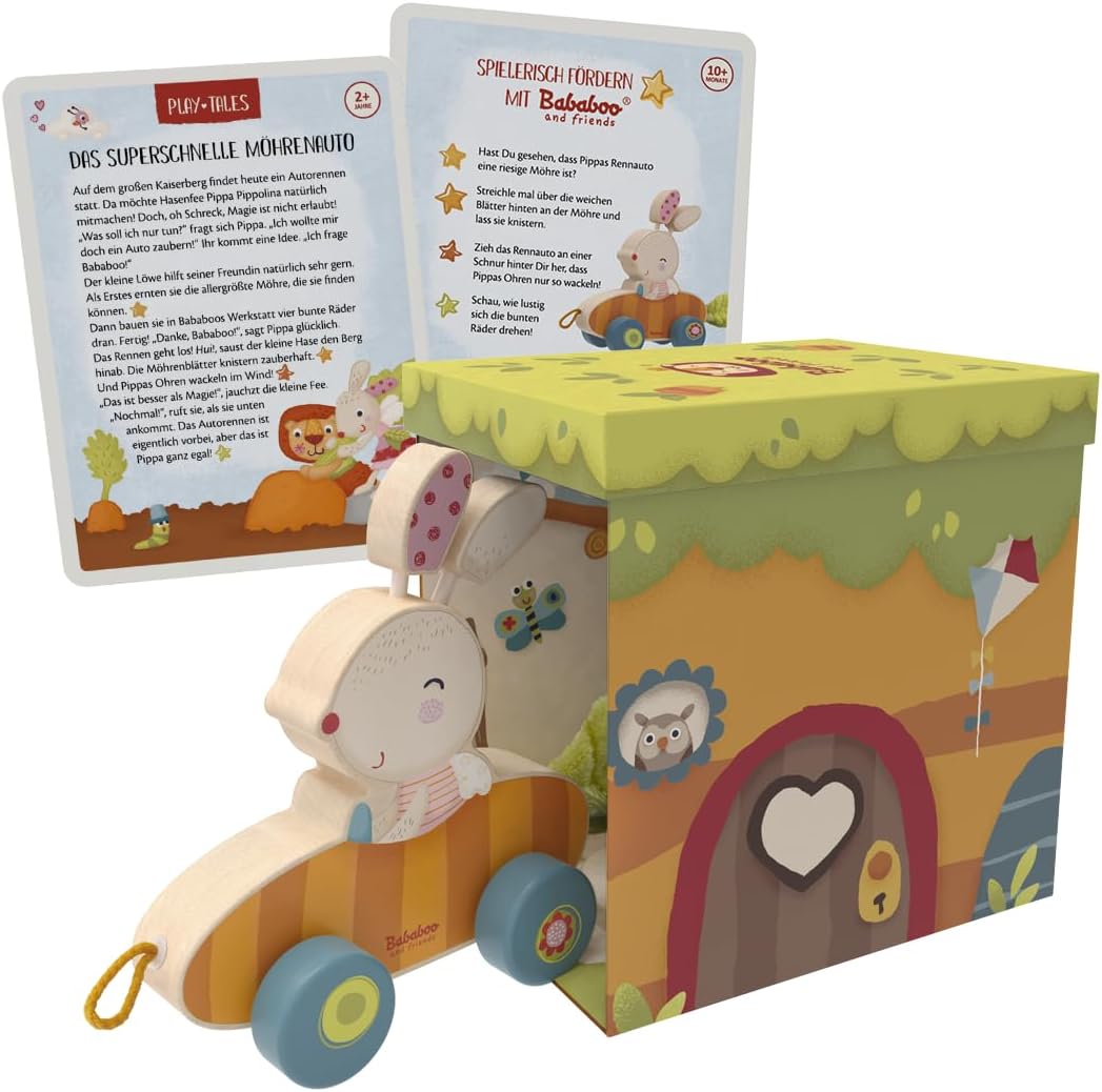 Bunny Pippa Push and Pull Toy | 10+ Months | Beech Wood | Size 7" x 6" x 2.5" | Fine Motor Skills | Playtales Included |