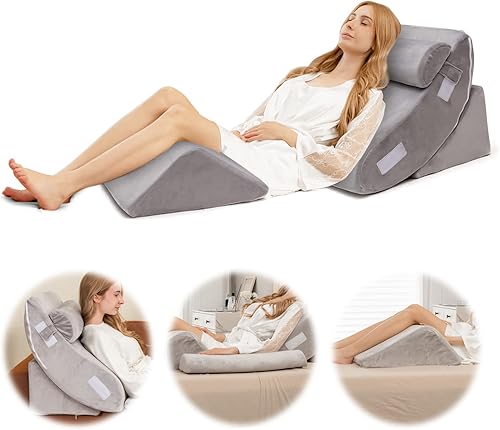 GORELAX Juego de almohadas de cuña para cama, 4 cojines ajustables de espuma viscoelástica para reflujo ácido, anti ronquidos, almohadas de