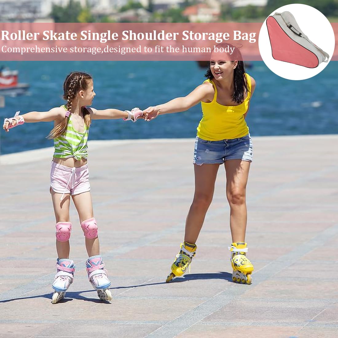 1 Artículo Patinaje sobre Ruedas Patín Bolsa de Funda, Correa de Hombro Ajustable Patín Bolsa de Transporte Bolsa de Patín para Mujeres Hombres Niños（Red）