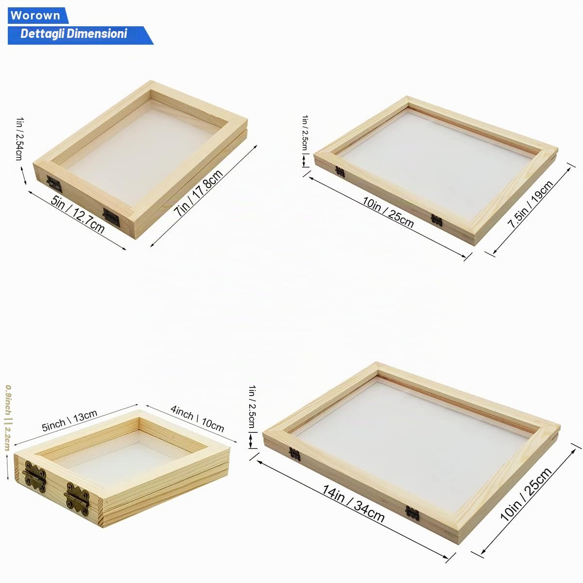 Worown 4 misure (A4, A5, A6 e A7) 2 in 1 schermo in legno per la creazione della carta, stampo per la creazione della carta, cornice in legno per fai da te