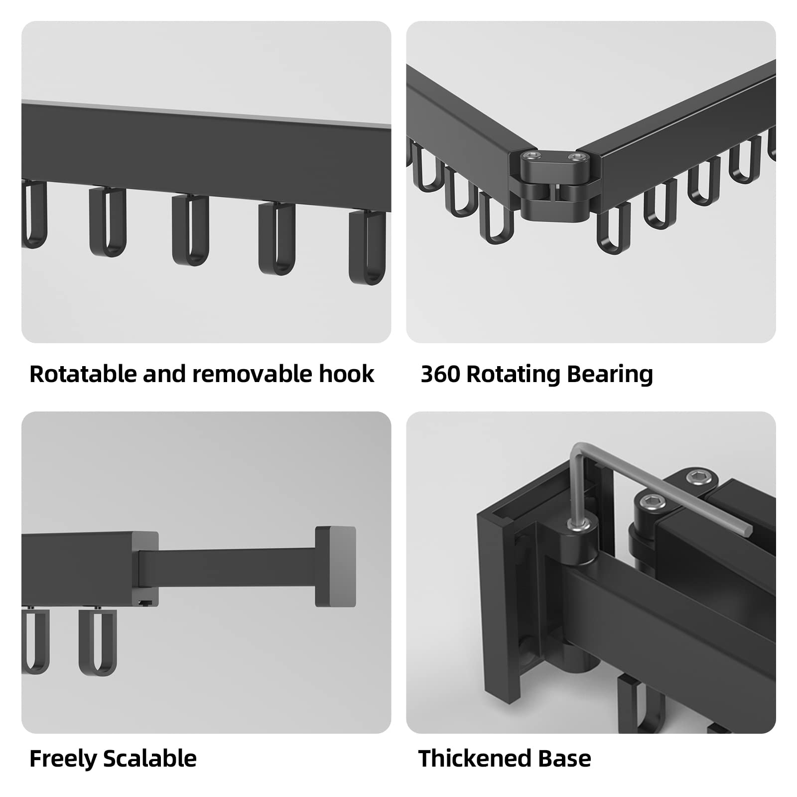 Wäscheständer Versenkbar mit 12/18 Haken, Wandmontierter Kleiderständer, Platzsparend Zusammenklappbar Kleiderstange mit Handtuchhalter für Balkon,Wäsche, Schlafzimmer (Schwarz-3 Faltbare Racks)