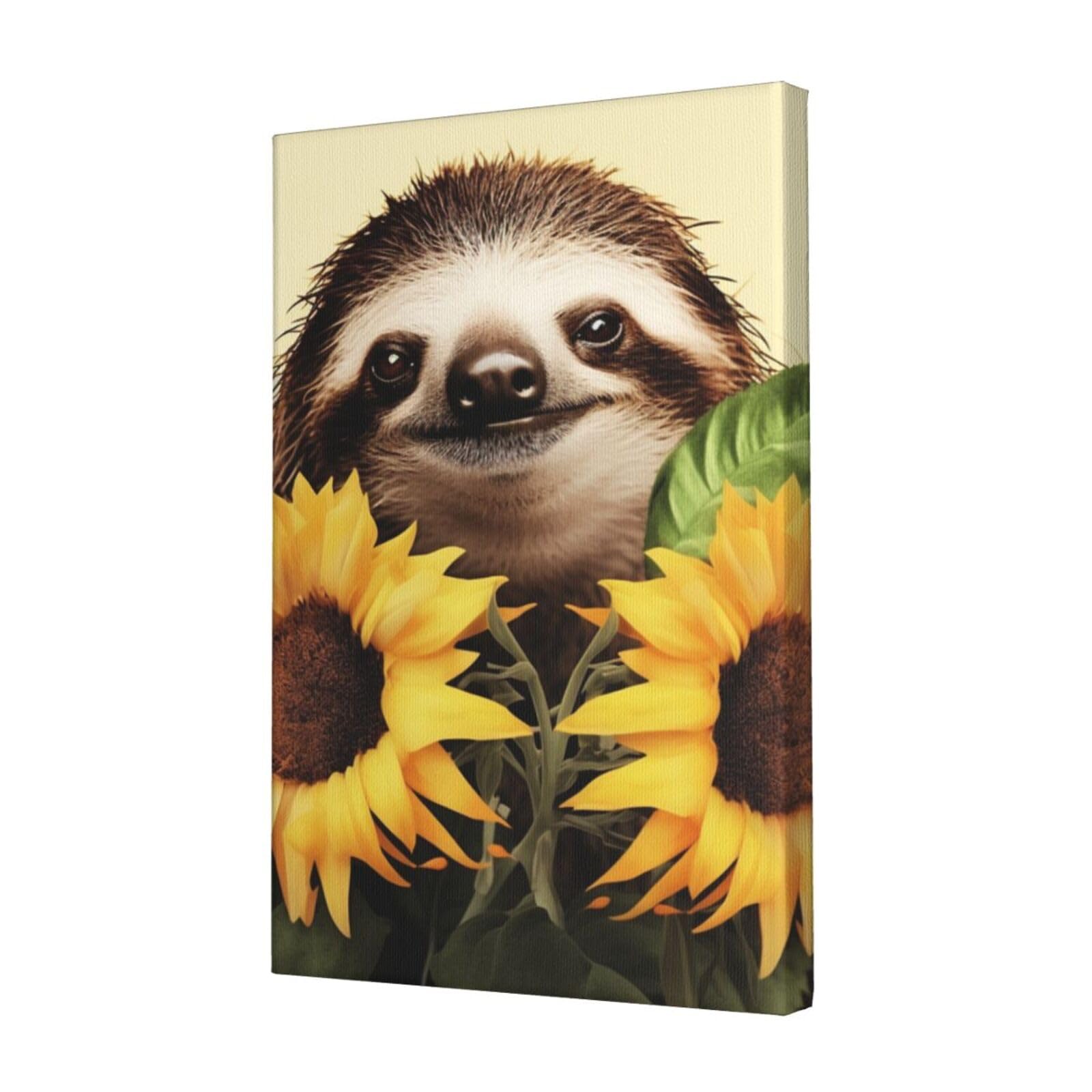 KLOPH Sloth Sunflower Canvas Wall Art for Living Room 12"x18" Modern Artwork Painting for Bathroom Hanging Canvas Prints Aesthetic Wallart for Bedroom Kitchen Office Wall Decor
