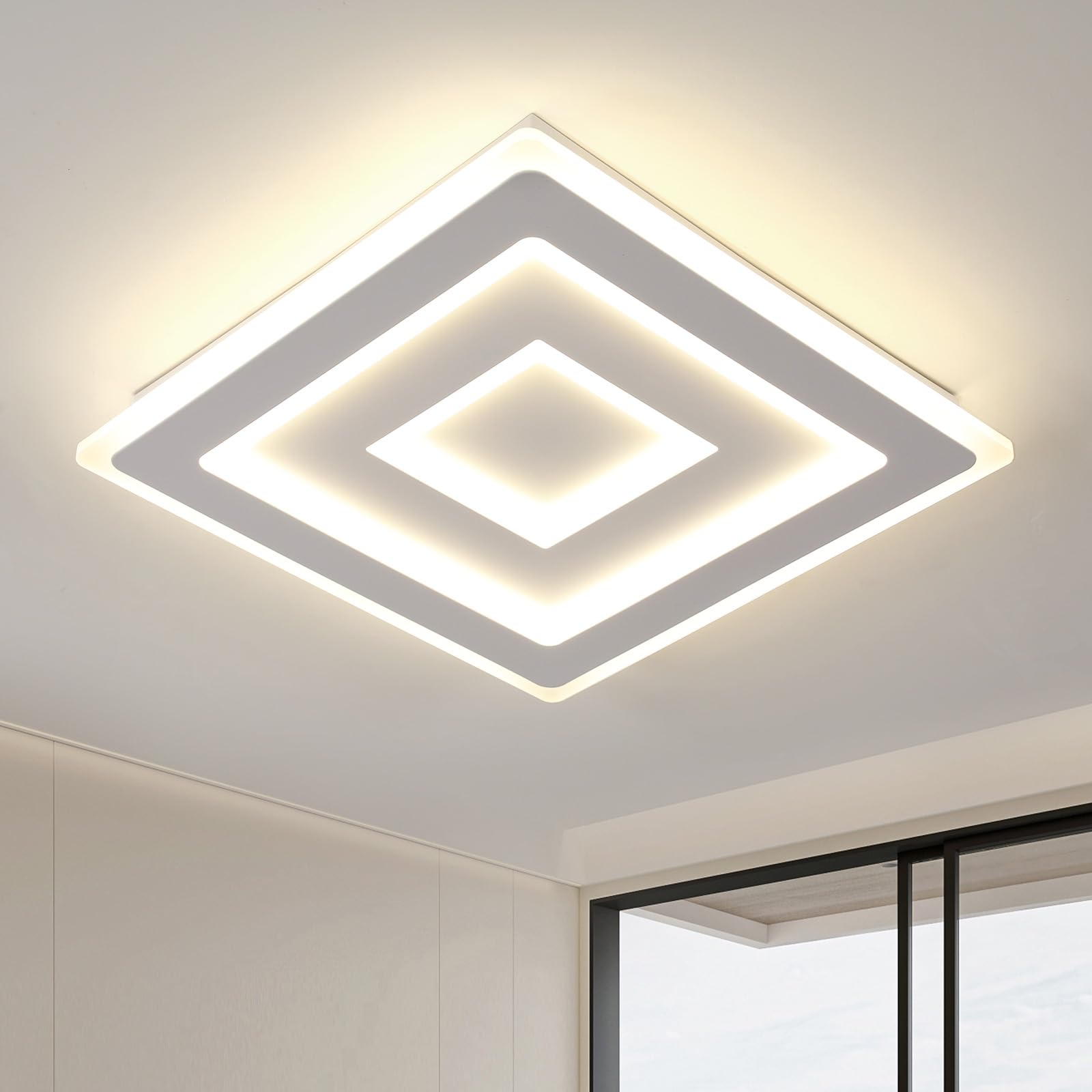 Mckalen LED Ceiling Lights 40CM, 52W 5850LM Modern Ceiling Lamp White, Square Acrylic LED Ceiling Lighting for Living Room Bedroom Kitchen Hallway Office, Neutral Light 4500K