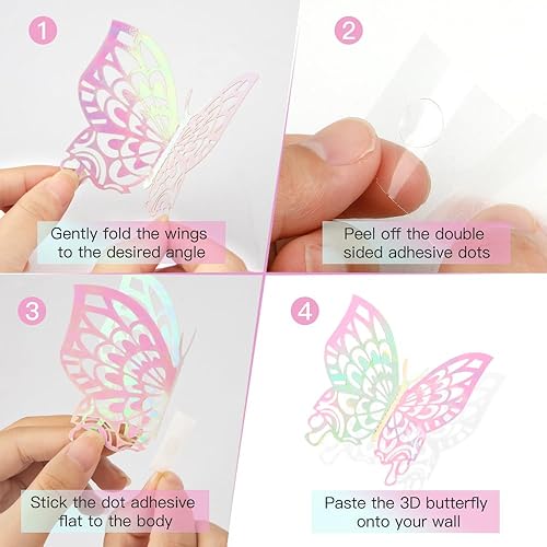 Miniatura 6 de 72 calcomanías 3D de mariposa para decoración de pared, removibles, decoración de tartas de cumpleaños, dormitorio, baño, guardería, aula,