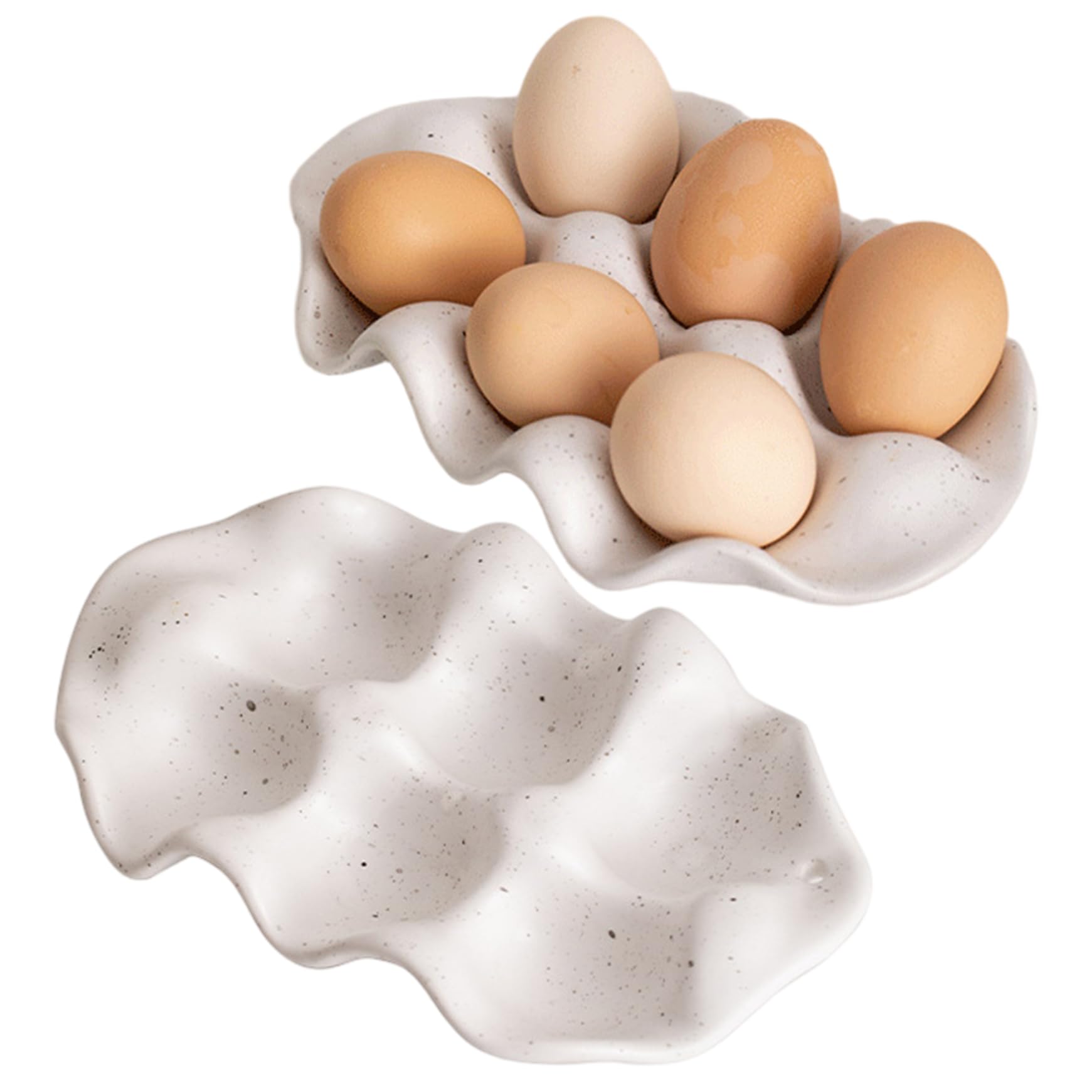 Ameble Minimalist & Modern 6 Grid Ceramic Egg Holder, Easy Wash Reusable Storage Tray for Kitchen Countertop, Fridge, Farm Fresh Eggs, Farmhouse Decor