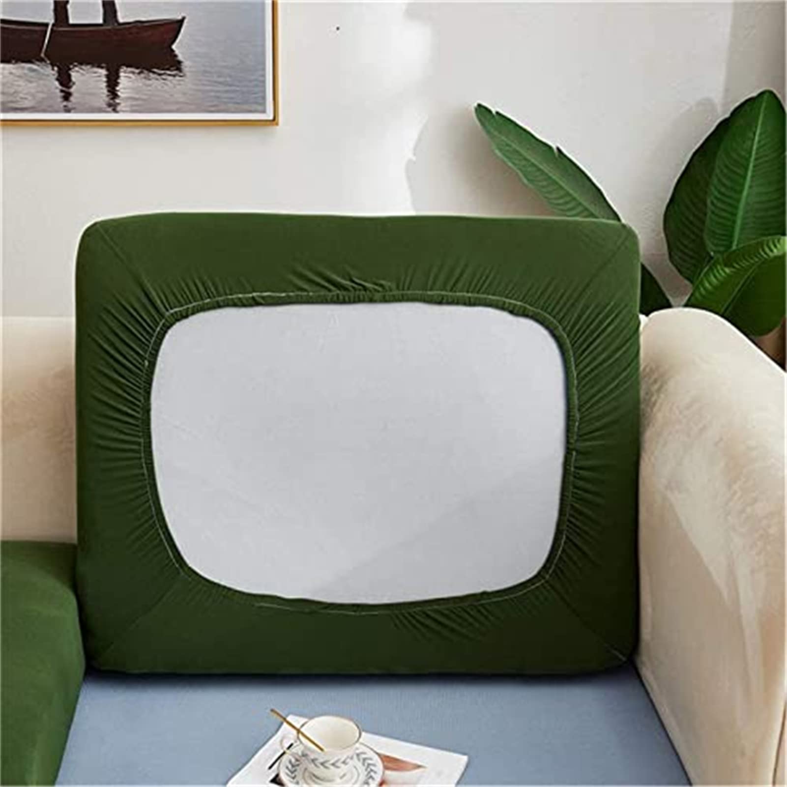 ZGDDPZA Stretch Couch Cushion Slipcovers Polyester Sofa Seat Cushion Covers Anti-Slip Furniture Protector with Elastic Bottom Replacement for Individual Cushions (3-Seater,Army Green)
