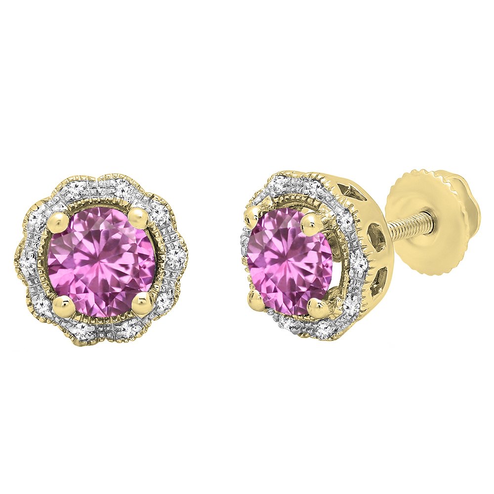 Dazzlingrock Collection 18K 6mm Each Round Lab Created Gemstone Round Diamond Womens Stud Earrings Solid Yellow Gold