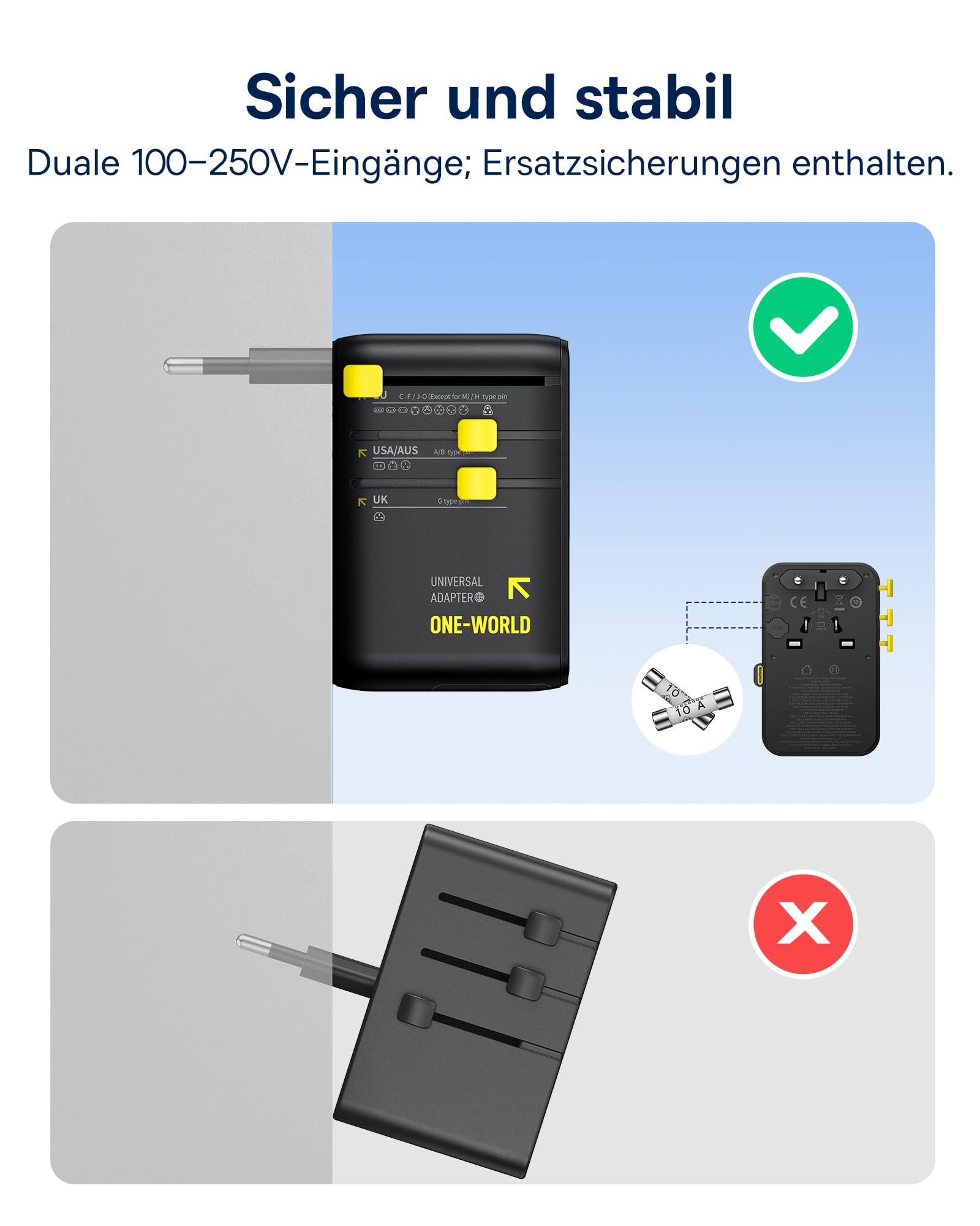 Baseus Enercore 70W Reiseadapter Weltweit mit Ausziehbarem Kabel, Universal Reisestecker mit 2AC+2USB A+USB C, Internationaler Steckdosenadapter, für USA England Japan Thailand Australien