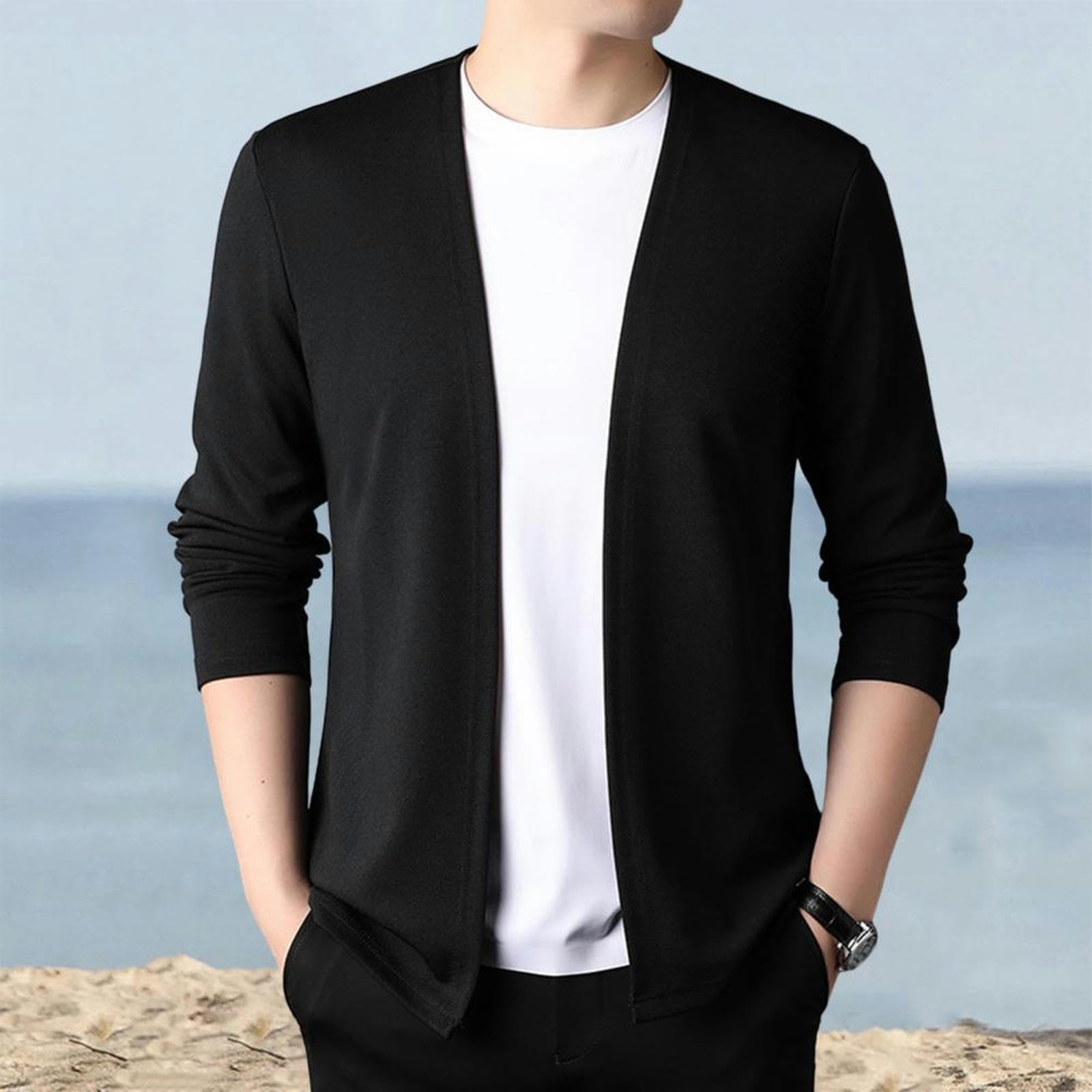 Maglione Uomo Significa Classica Maglione Slim Fit Cappotto Maglione Elegante Cardigan Maschile per Maschio di Primavera Autunno Casual Maschio-albicocca-2xl
