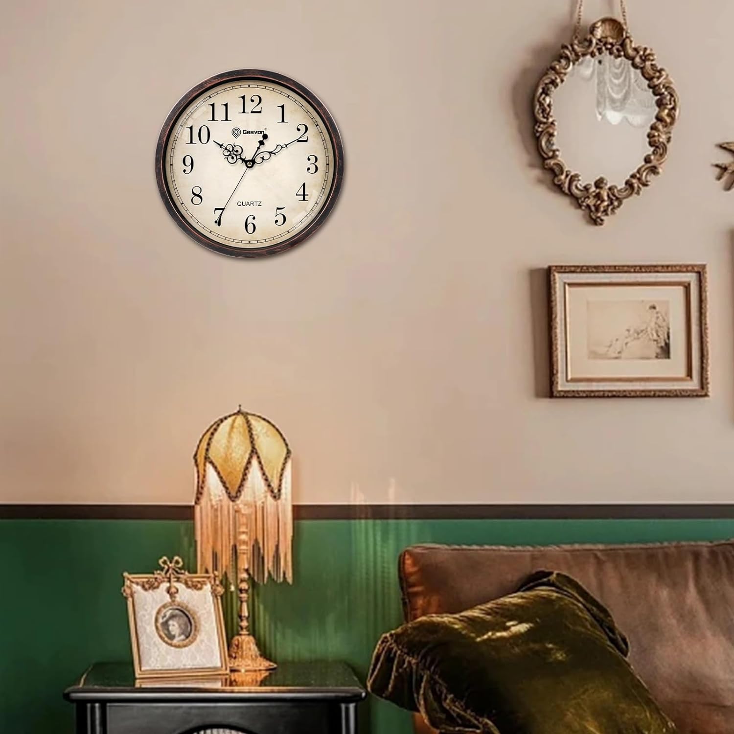 Geevon Retro cichy zegar ścienny 30 cm nietykający okrągły zegar vintage kwarcowy dekoracyjny zegar ścienny na baterie do kuchni, biura, klasy, sypialni, salonu dekoracja