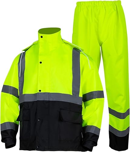 FONIRRA Hi Vis - Chaqueta de lluvia de seguridad para hombre, equipo de lluvia de alta visibilidad clase 3, trajes de lluvia para hombres,