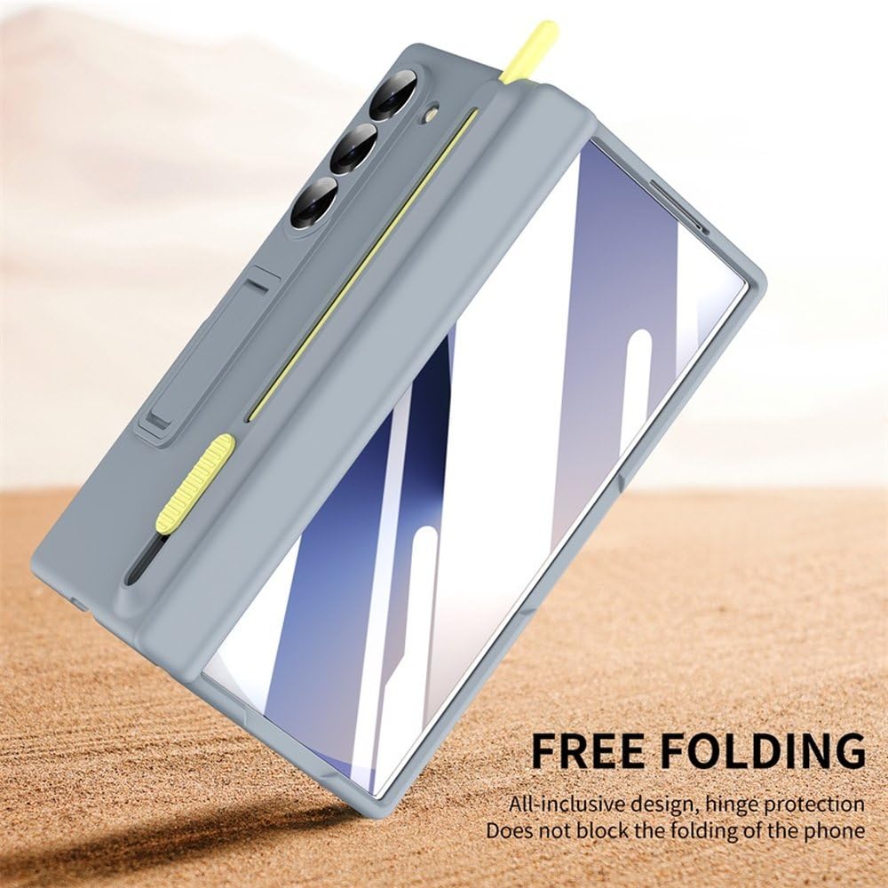 Etui na telefon z magnetycznym zawiasem do Samsunga Galaxy Z Fold 7 3 4 5 6, szkło ochronne na ekran, wysuwana osłona na długopis, różowe, do Galaxy Z Fold 5