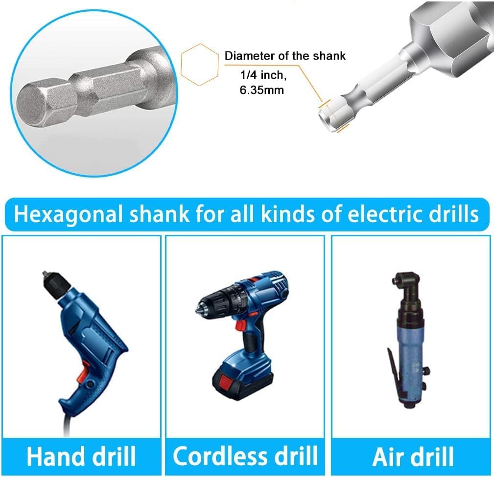 26Pcs Metric Deep and Magnetic Impact Nut Driver Set, 6mm to 19mm 1/4 inch Drill Bit Hex Socket Set, Impact Driver Nut Runner Setter, Deep Reach for Long Bolts, No Dropping Nuts Removal Tool