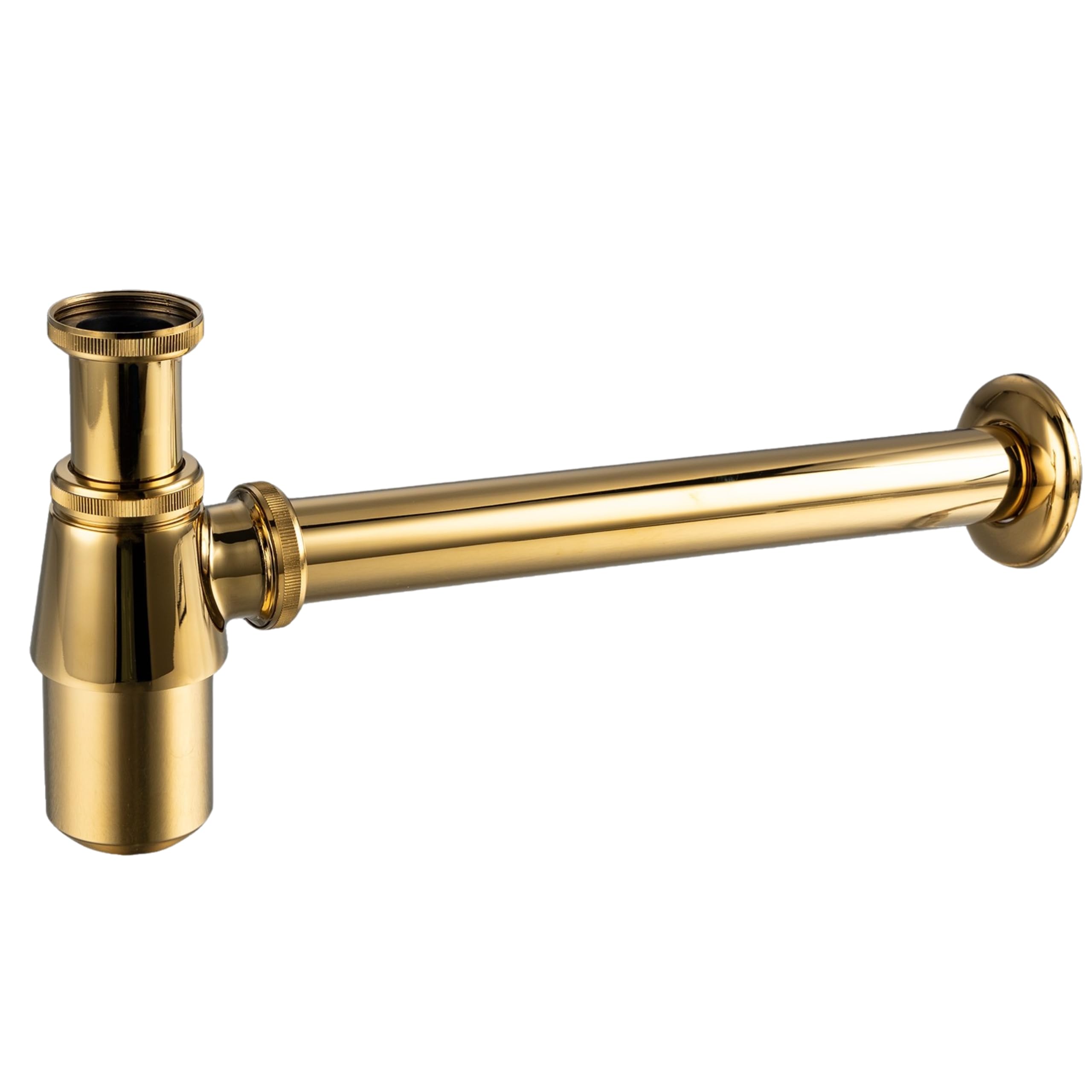 Aquauno - Siphon de lavabo rond en laiton doré G1 1/4 - Bonde universelle pour salle de bain - Siphon anti-odeurs - Hauteur réglable - Résistant à la corrosion - Avec ouverture de nettoyage