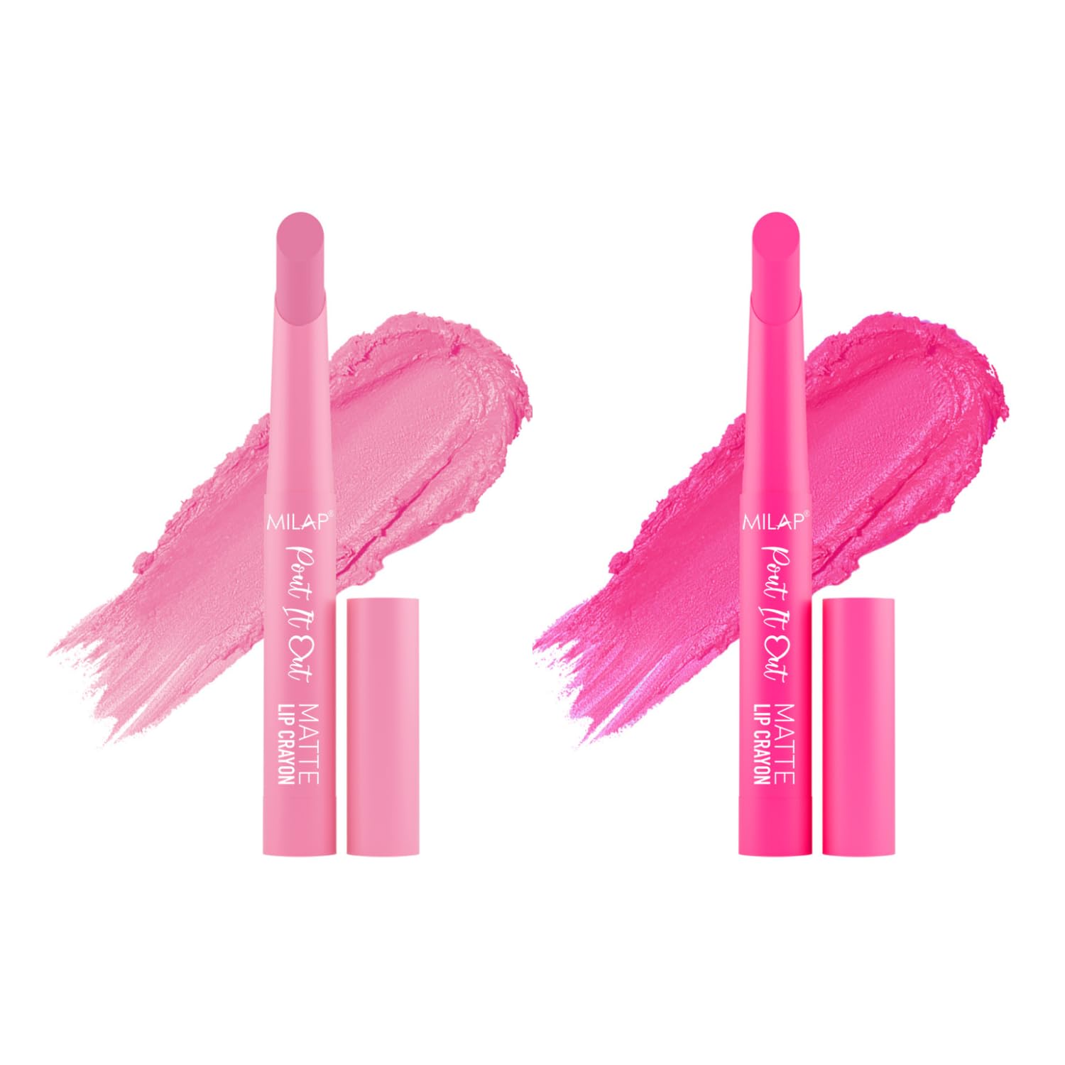 MILAP Pout It Out Crayon Lipstick Pack of 2 - Creamy Matte Finish All Day Long - Smudge & Waterproof - Hydrating Lip Color Set - Soft & Full Coverage Combo Pack Lipstick (Aurora+Cindrella)