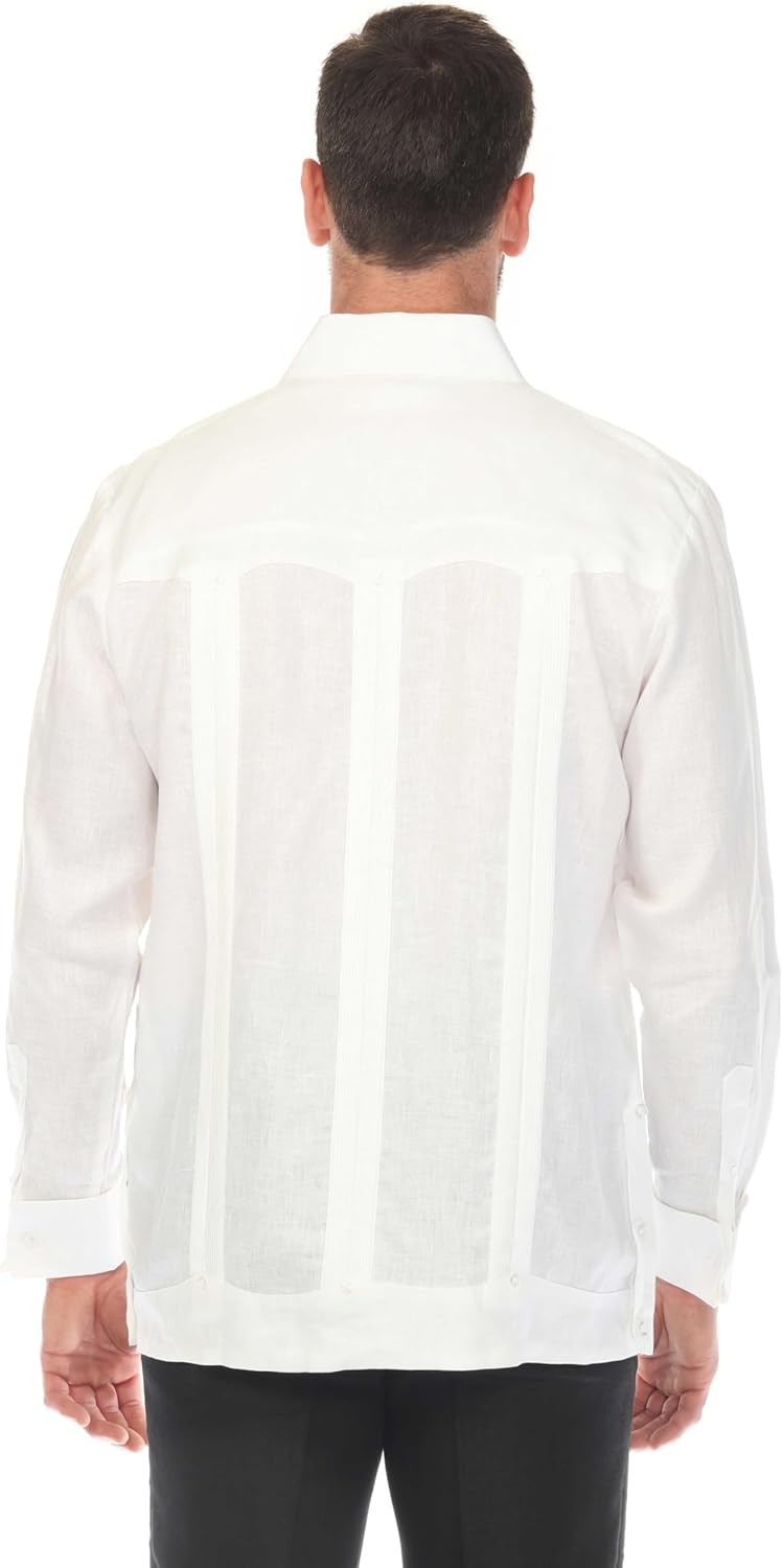 Mojito Collection Men's 100% Linen Classic Four-Pocket Long Sleeve Guayabera Shirt - Image 9
