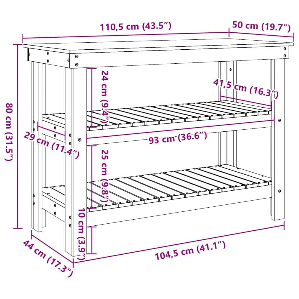 vidaXL Banco de Trabajo 110,5 x 50 x 80 cm Madera de Pino Maciza