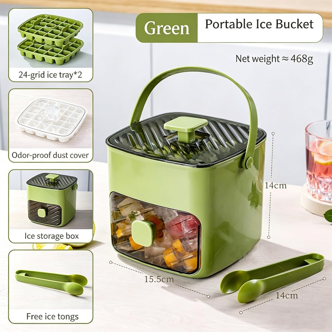 48 Cubos Máquina De Hielo Con Tapa Easy-Press Máquina De Hielo Portátil Doble Nivel, Cubitera Portátil, Bandeja De Hielo Con Cajón, Molde De Cubitos De Alta Capacidad Para Cócteles Y Fiestas (2 pcs-3)