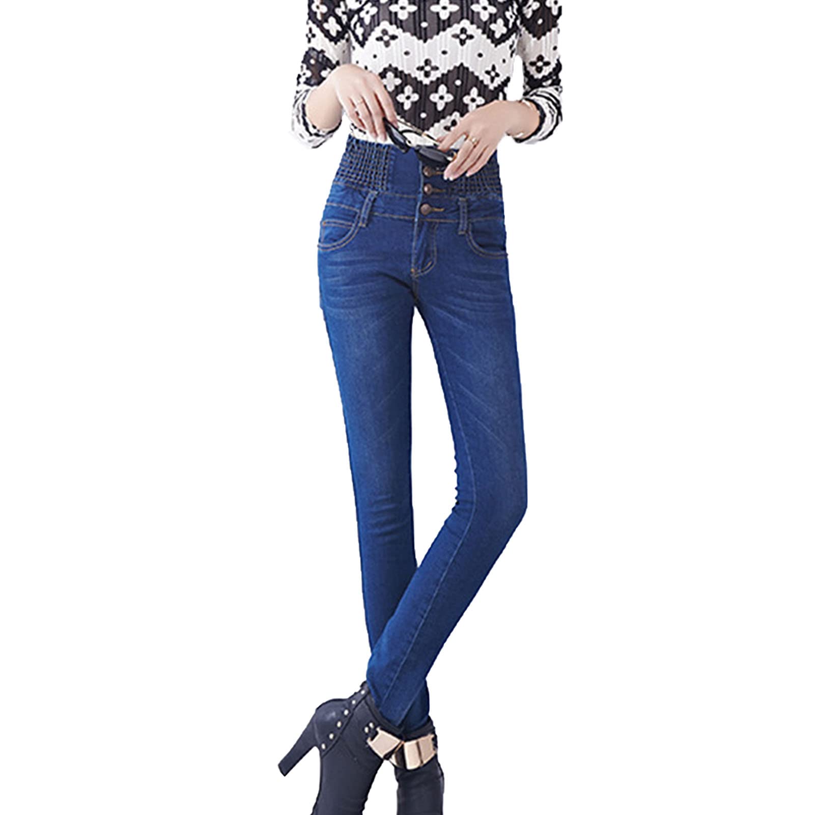 Maiyifu-GJ Women's High Waist Stretch Skinny Jeans Slim Fit 4 Button Denim Pants Solid Color Butt Lifting Jean Trouser (Dark Blue,40)