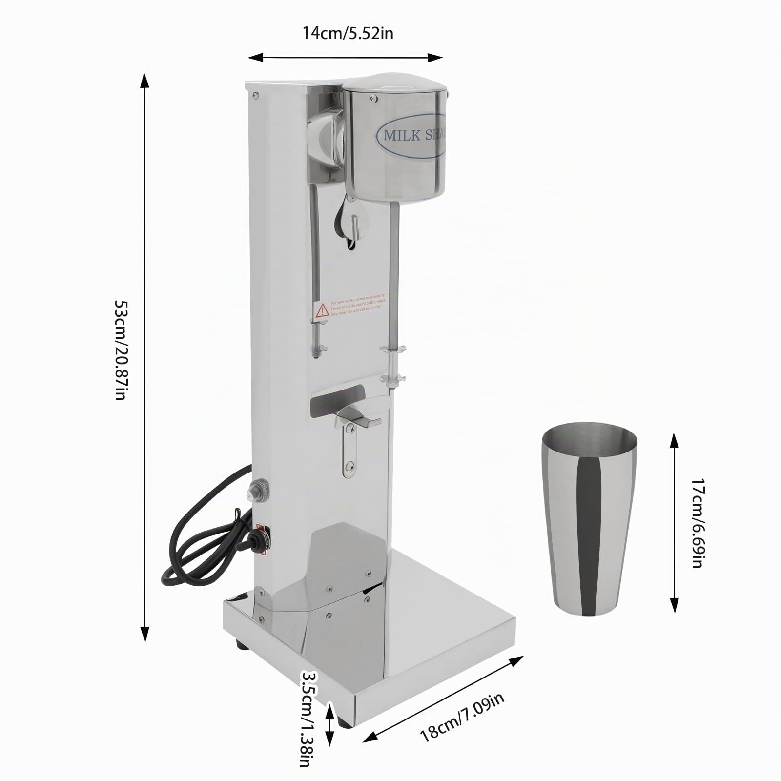 Machine à milkshake électrique en acier inoxydable, jusqu'à 18 000 tr/min, interrupteur One Touch, 2 vitesses, avec bol mélangeur, pour shakes protéinés, cocktail