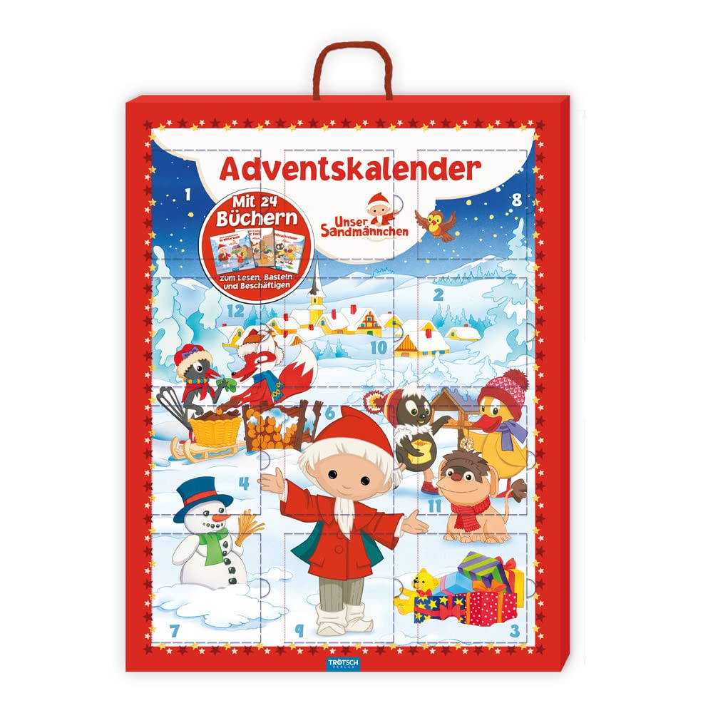 TRÖTSCH - Adventskalender "Unser Sandmännchen" | Weihnachtskalender mit 24 Beschäftigungsbüchern: Überraschungs Adventskalender zum Lesen, Basteln und Beschäftigen