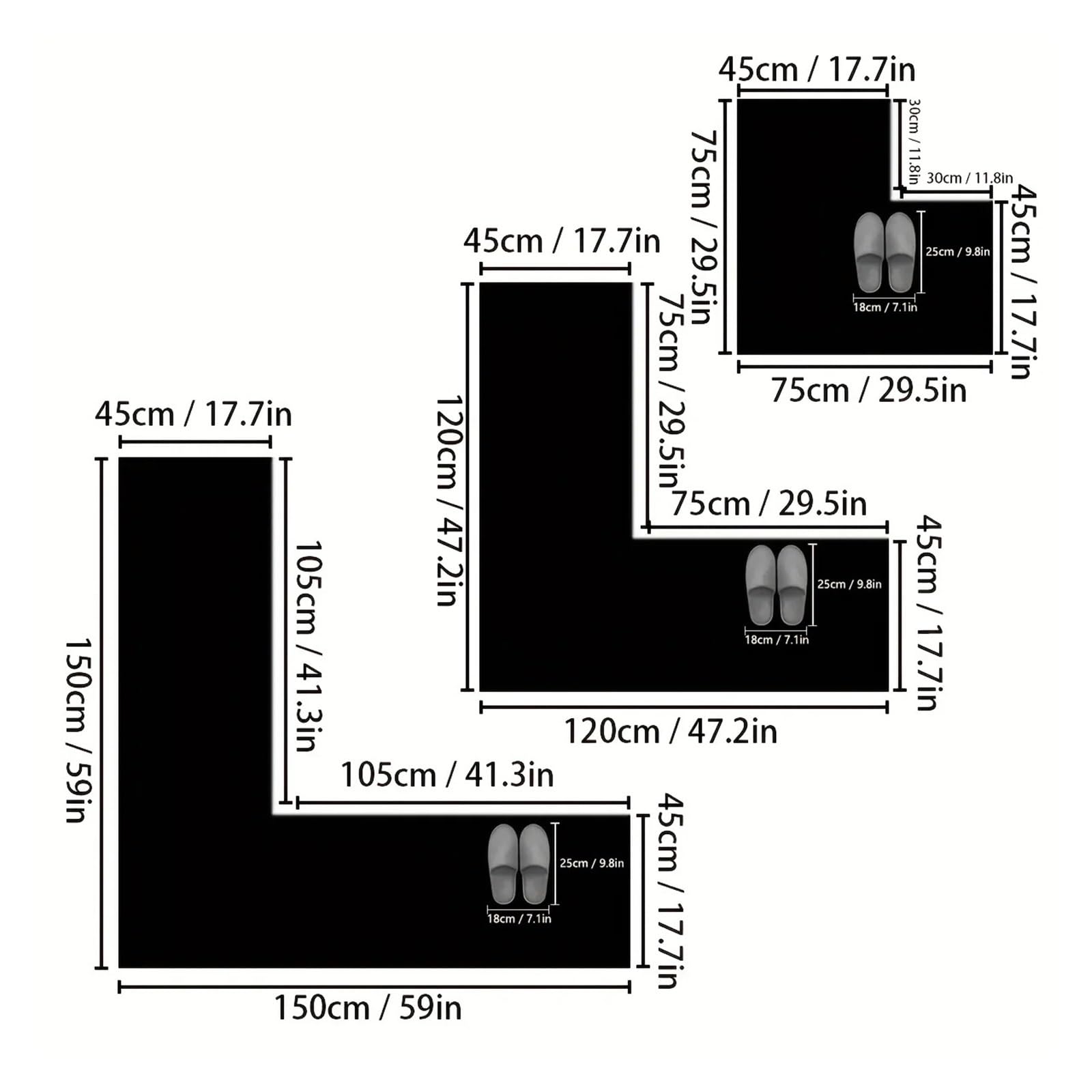 Eck-Duschmatte L-förmige, gestreifte Badezimmer-Fußmatte, rechtwinklige Duschraum-Saugmatte, rutschfeste Toilettenmatte for Eckduschen(Blue,75x75x45cm)