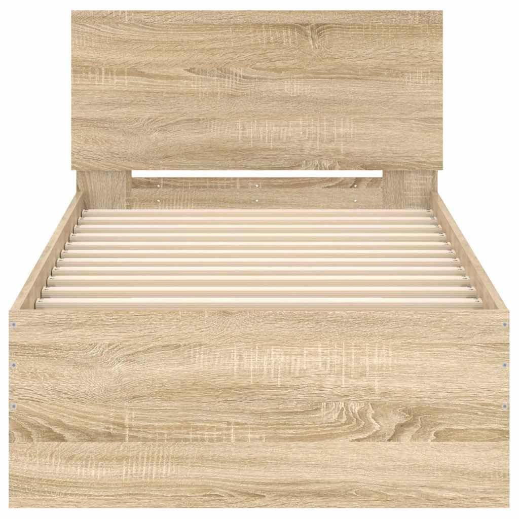 vidaXL Cama con Cabecero 90x200 cm Madera de Ingeniería Roble Sonoma