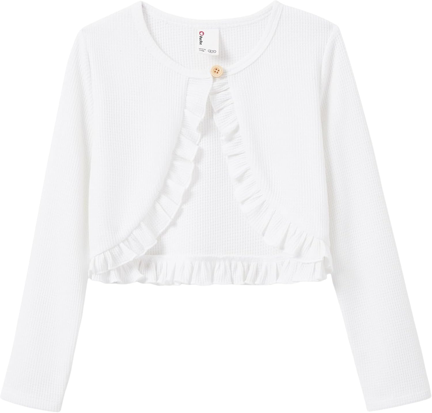 PATPAT Girls Cardigan Bolero Size 4-12 Years Kids Knit Long Sleeve Ruffle Open Front Button Cover Up Cropped Tops for Girls