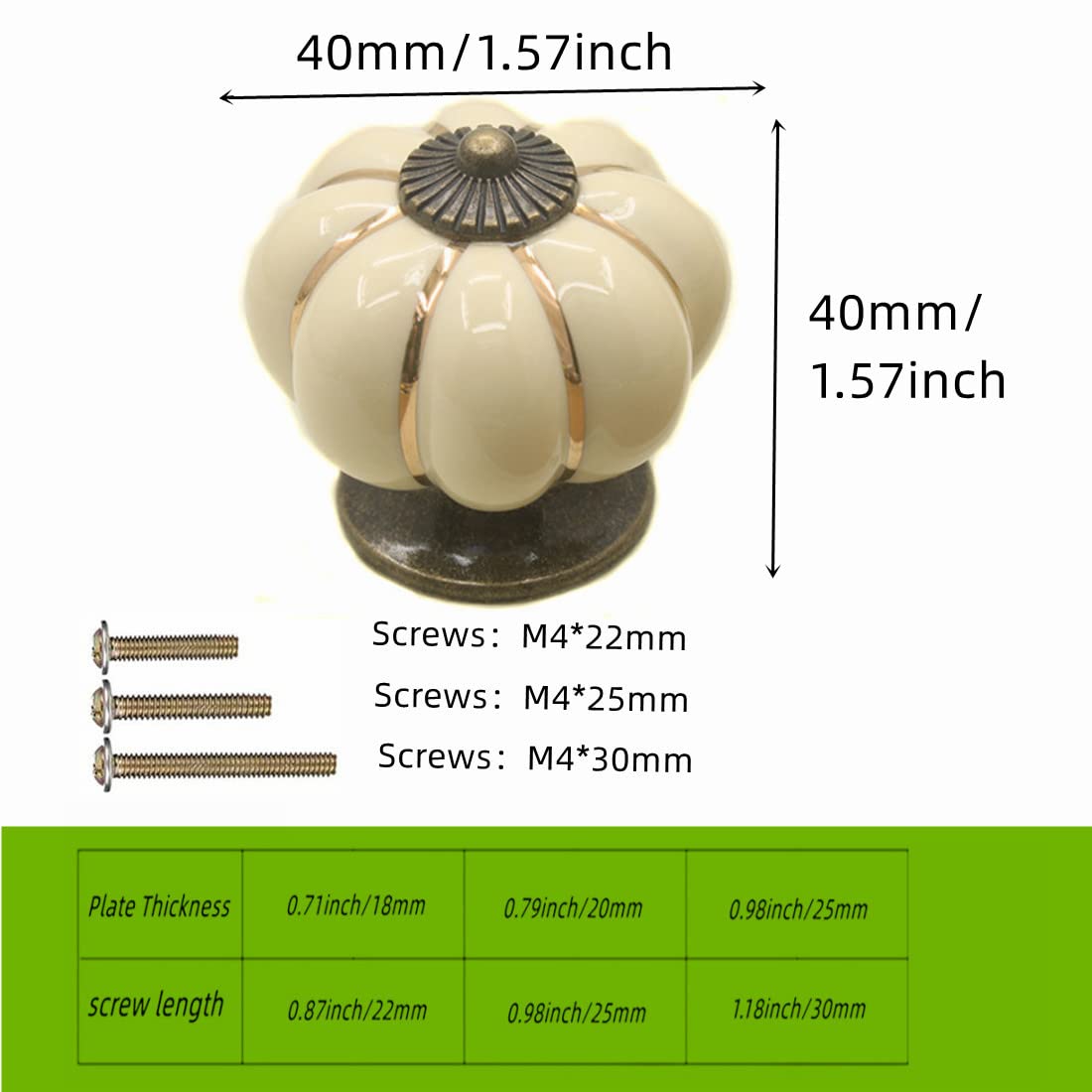 Lot De 10 Boutons De Porte En Céramique Vintage – Forme Citrouille Noire, Avec Vis De Différentes Tailles
