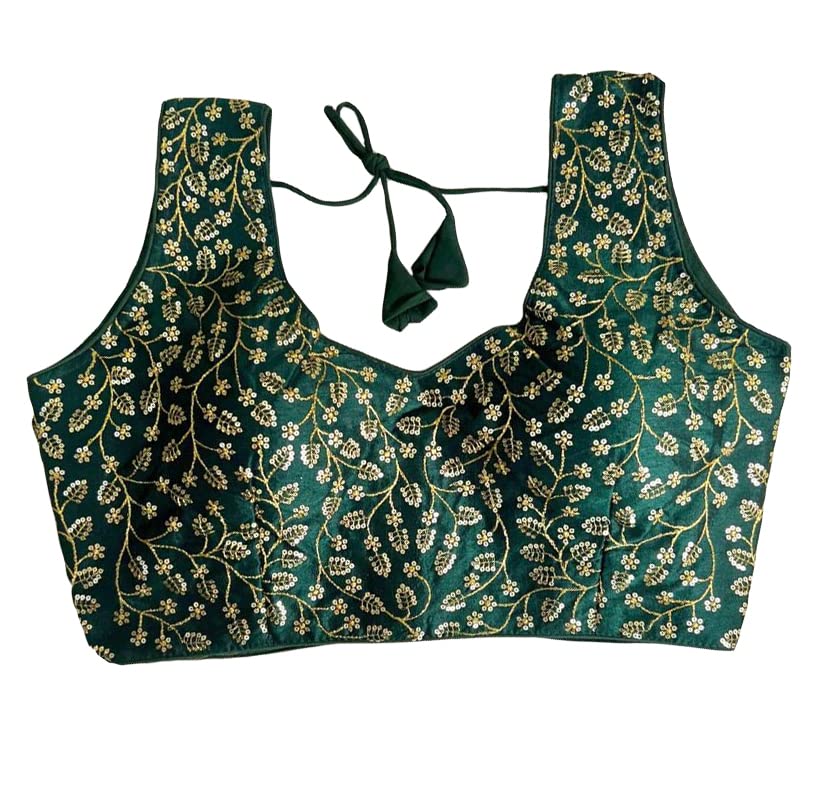 Women's Phantom Silk Golden Sequins Zari Embroidery Pann Neck Sleeveless Blouse-image-16