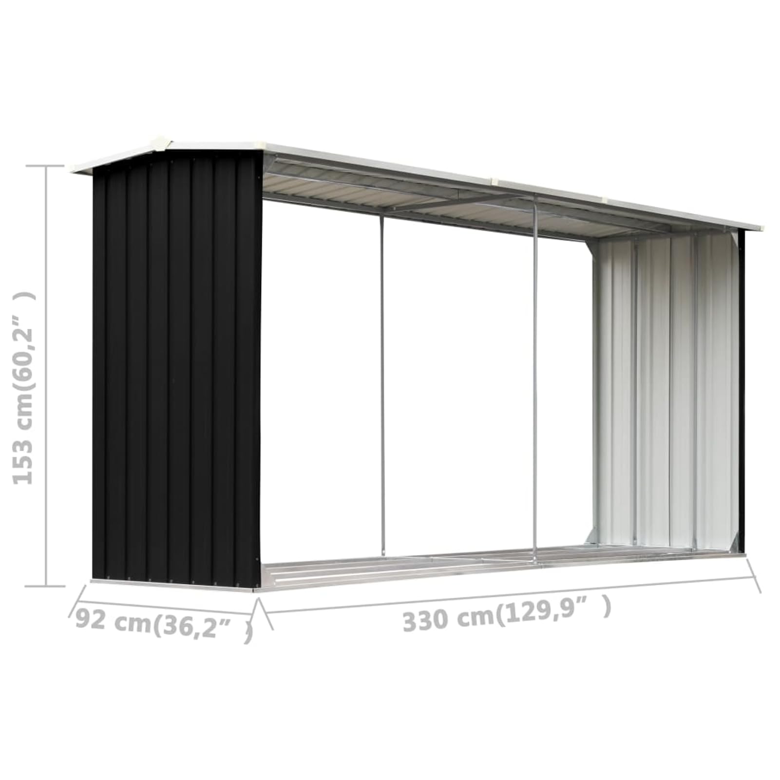 Gecheer Brennholzlager Verzinkter Stahl 330 x 92 x 153 cm Anthrazit, Kaminholzregal Kaminholzunterstand für innen und außen Lagerfeuer Camping Reisen47088