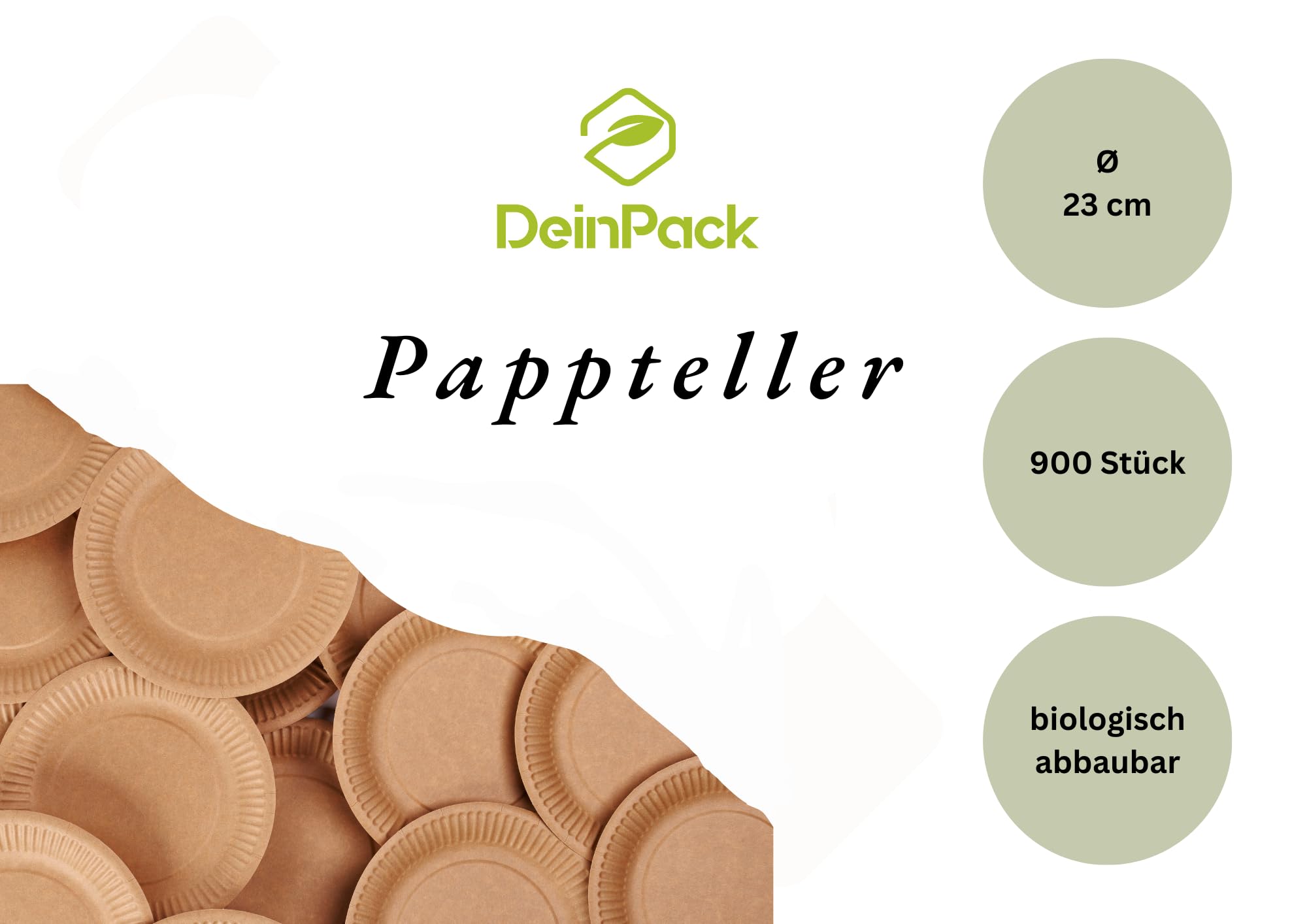 Einwegteller 23 cm Ø 900 Stück I Pappteller braun rund I recycelbares Partygeschirr | Teller für Geburtstag & Partys | umweltfreundliche Teller biologisch abbaubar