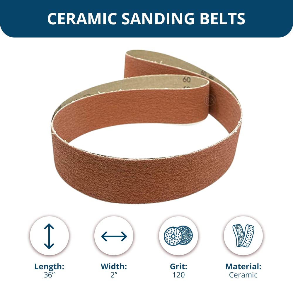 Benchmark Abrasives 2" X 36" Ceramic Sanding Belts - 6 Pack, 120 Grit, Premium For Knife Making, Metal Grinding & Deburring - View #2