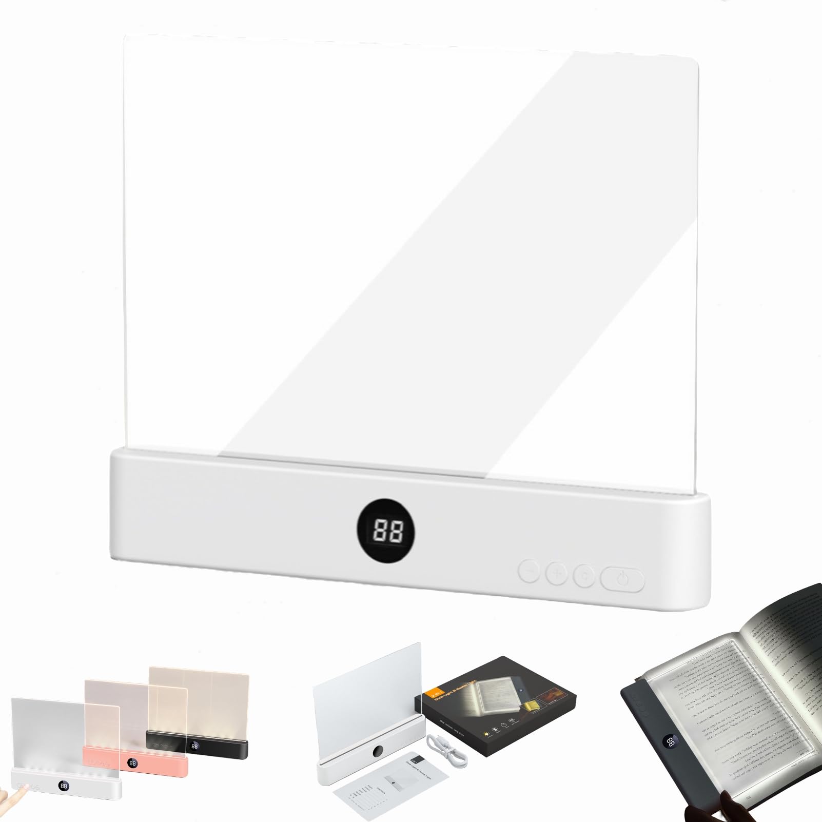Dewppxi Smart LED Book Light, Tragbare Flaches Buchlicht, Intelligente LED Buchlampe, Augenschutz Leselicht Buch Buchseite Licht Mit 3 Farben und Timer, Zum Lesen Im Bett Bei Nacht (Weiß)