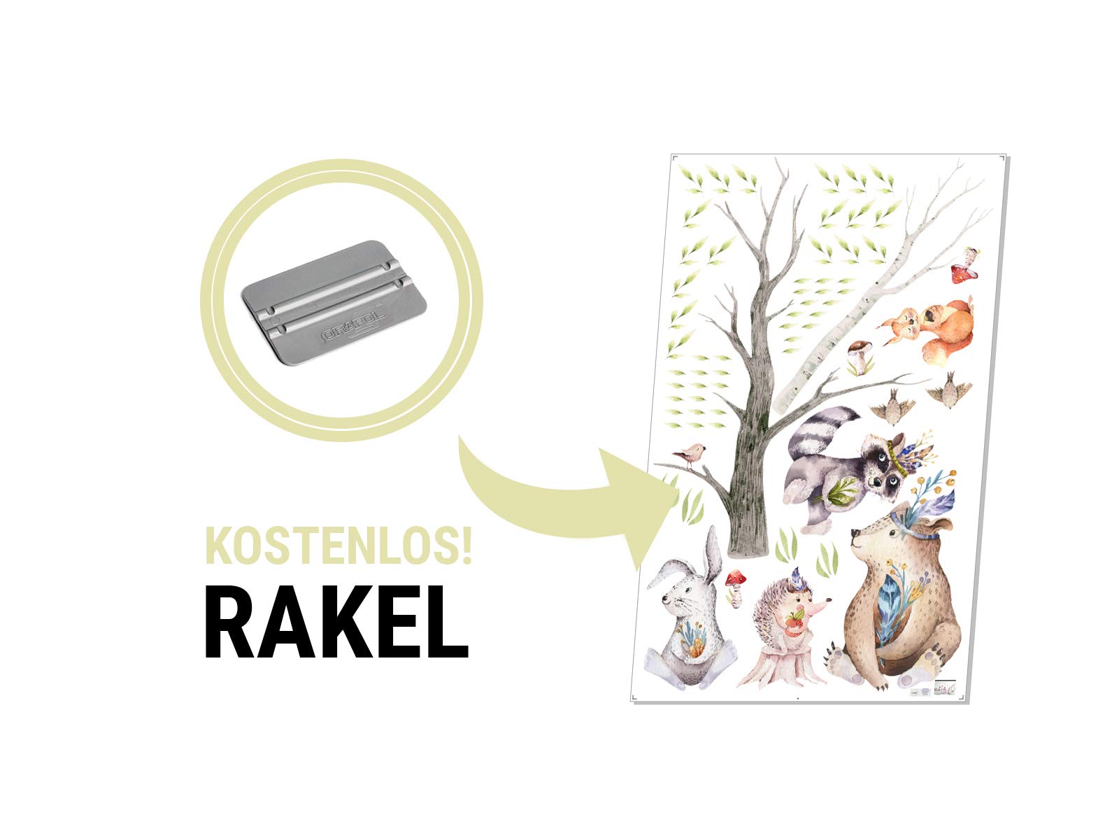 Tatuaż ścienny zwierzęta leśne I liście, niedźwiedź, króliczek, ptak, wiewiórka, las, obrazy dla dzieci, chłopców, pokoju dziecięcego dziewczynki, naklejka Osomhome os3681 (210 x 124 cm)