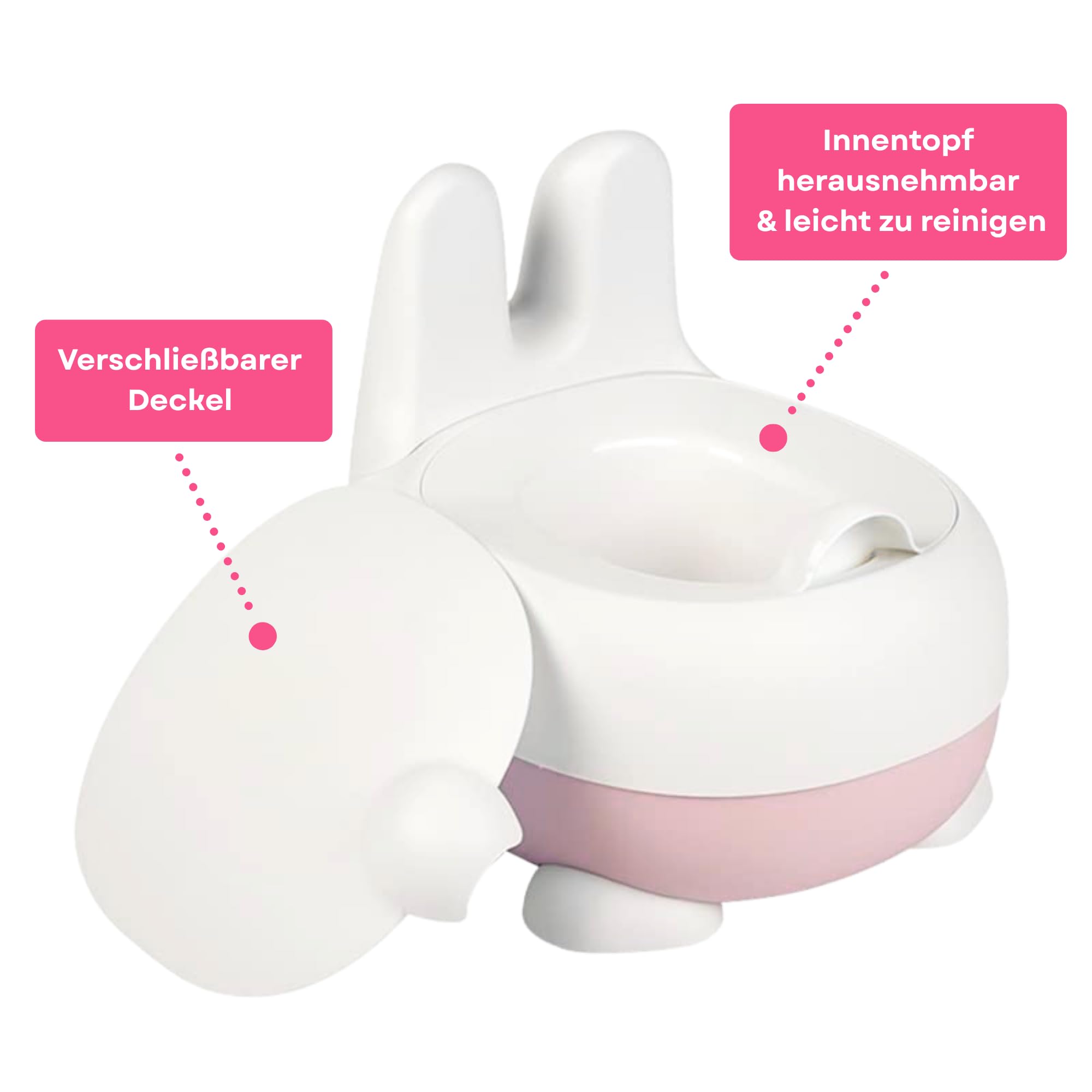 Eden Rae Orinal para niños – Inodoro para bebé, Potty, baño infantil y baño infantil con tapa y diseño de conejo, sin BPA, a partir de 1 año, con libro electrónico y tarjeta de recompensa para el
