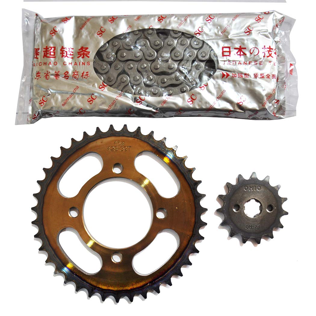 132 cadenas de eslabones 428 piñón delantero trasero 39/15 dientes 64 mm agujero interior compatible con BAJA 90cc