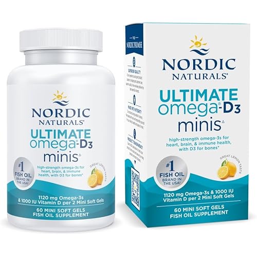 Nordic Naturals Ultimate Omega Mini D3, Lemon Flavor - 60 Mini Soft Gels - 1120 mg Omega-3 + 1000 IU Vitamin D3 - EPA & DHA - Promotes Brain & Heart Health - 30 Servings