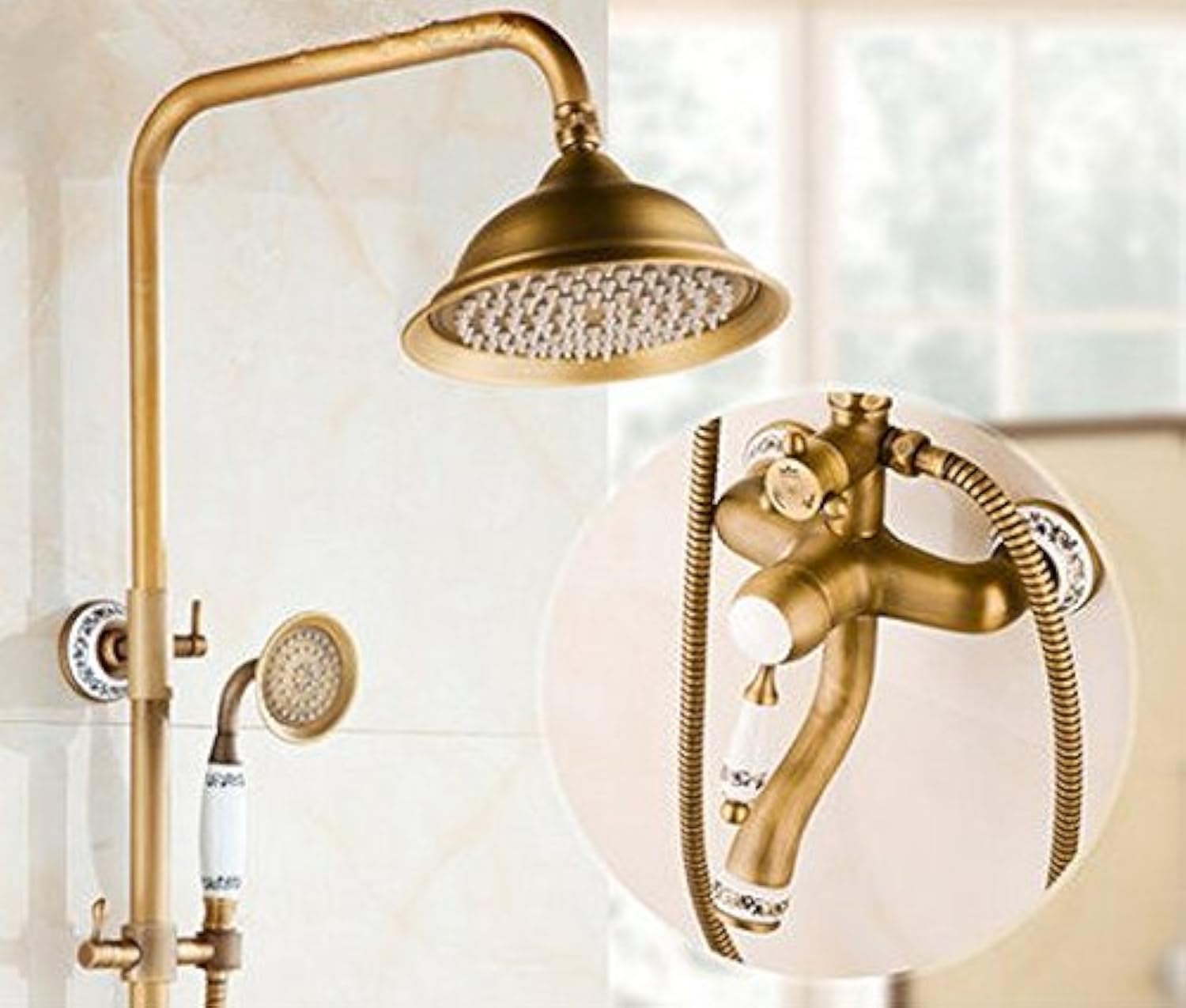 Colonne de douche en laiton antique Gowe avec bec mitigeur classique et finition verte rétro