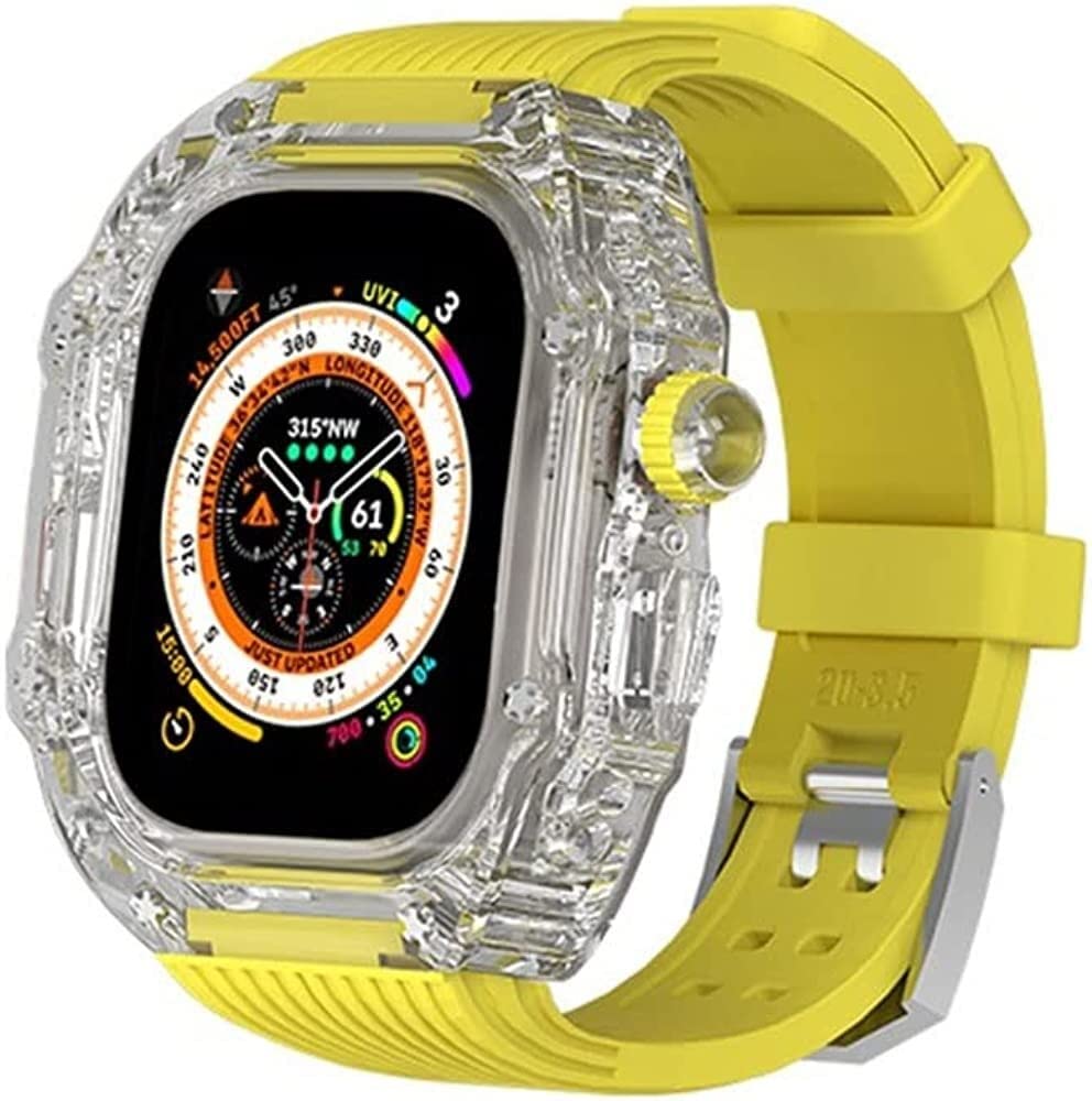 BUDAY Rm modified Clear Watch Case?For Apple Watch Ultra 49mm?Fully Transparent Bezel With Band Mod Kit?For Watch 8 7 6 5 4 SE 45mm 44mm Upgrade and replace watch strap(E,45mm)