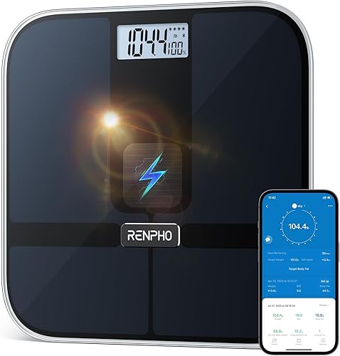 RENPHO Báscula inteligente para peso corporal, báscula de baño digital de energía solar, báscula de peso Bluetooth con aplicación, monitor de