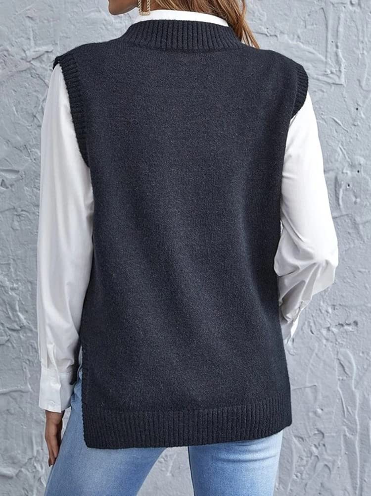 ORANDESIGNE Femmes Col en V sans Manches Couleur Unie à Carreaux en Tricot Gilet Tricots Décontracté en Tricot Débardeur Pull Filles Hiver Automne Style Preppy Argyle
