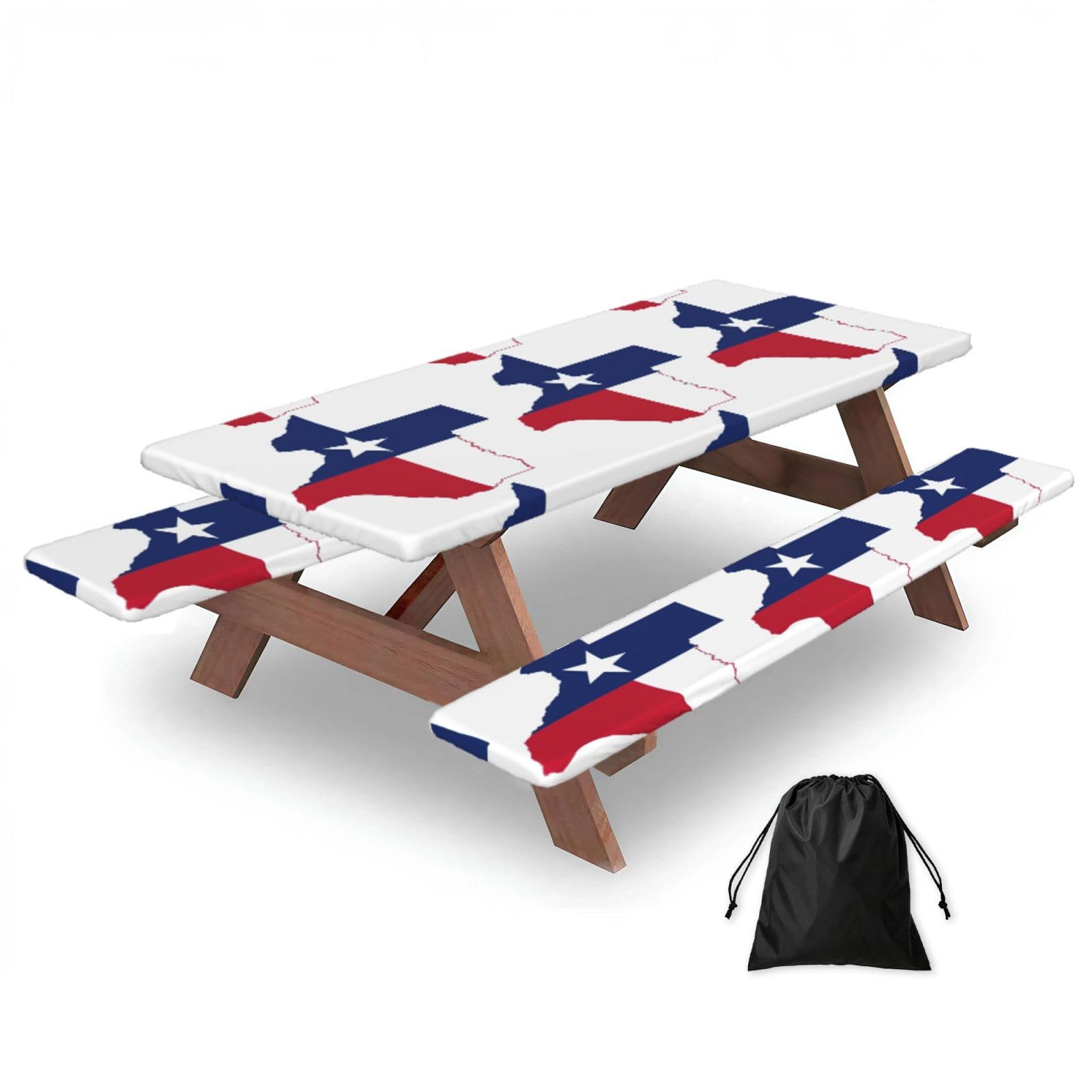 Yqxwjl Black Texas State Flag Map Print Camping Essentials Waterproof Camping Table And Bench Cover With Drawstring Bag 183 Cm