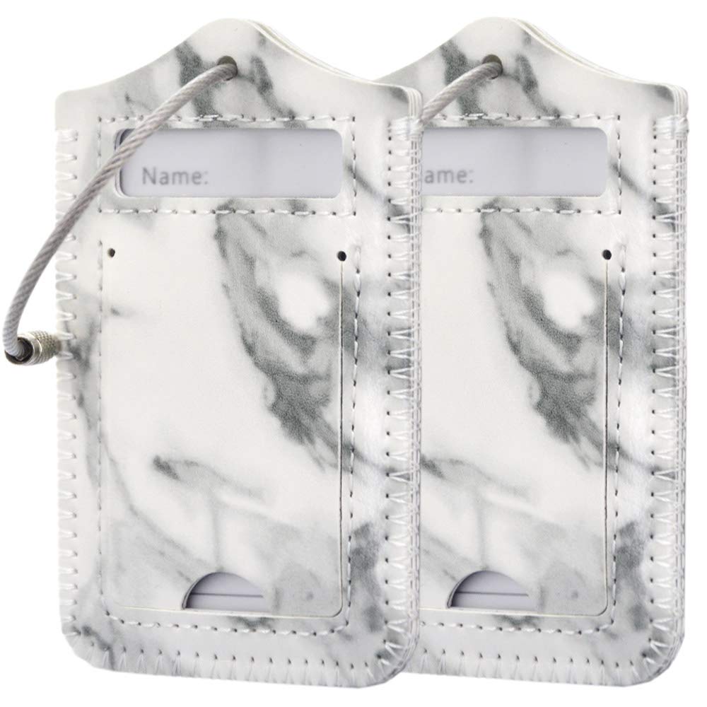 kandouren Little White Marble Leather Luggage Bag Tags 2 Pieces Set,travel tags for small bag or backpack,for men and women