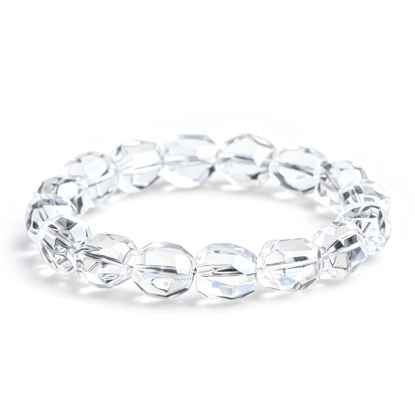 Pulsera de Cuentas de Corte facetado de Cuarzo Transparente